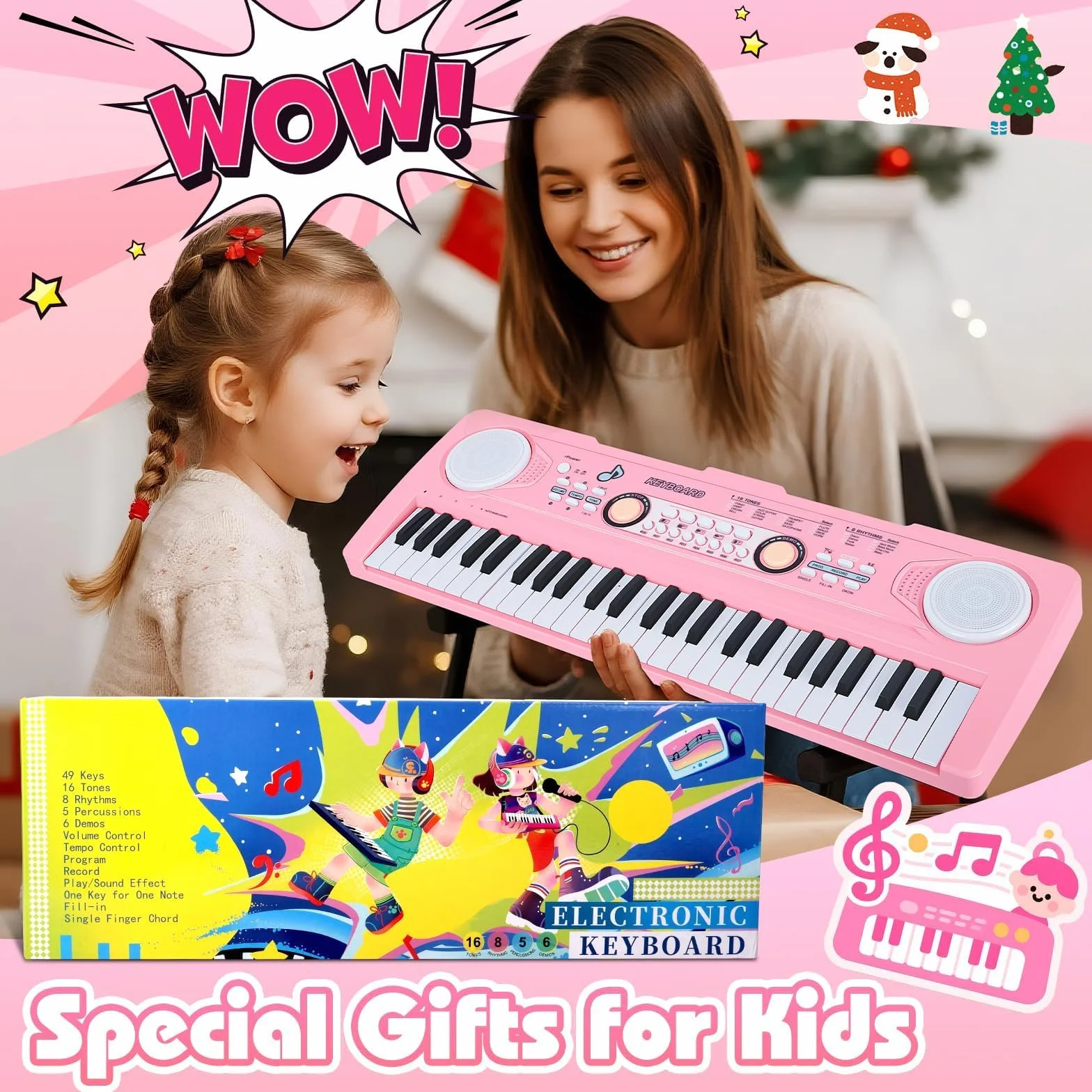 Piano Teclado Infantil Juguetes para Edades 3-5 49 Teclas Teclados Electrónicos con Micrófono Juguete Musical Regalos para Niños y Niñas de 3 4 5 6 7 Años