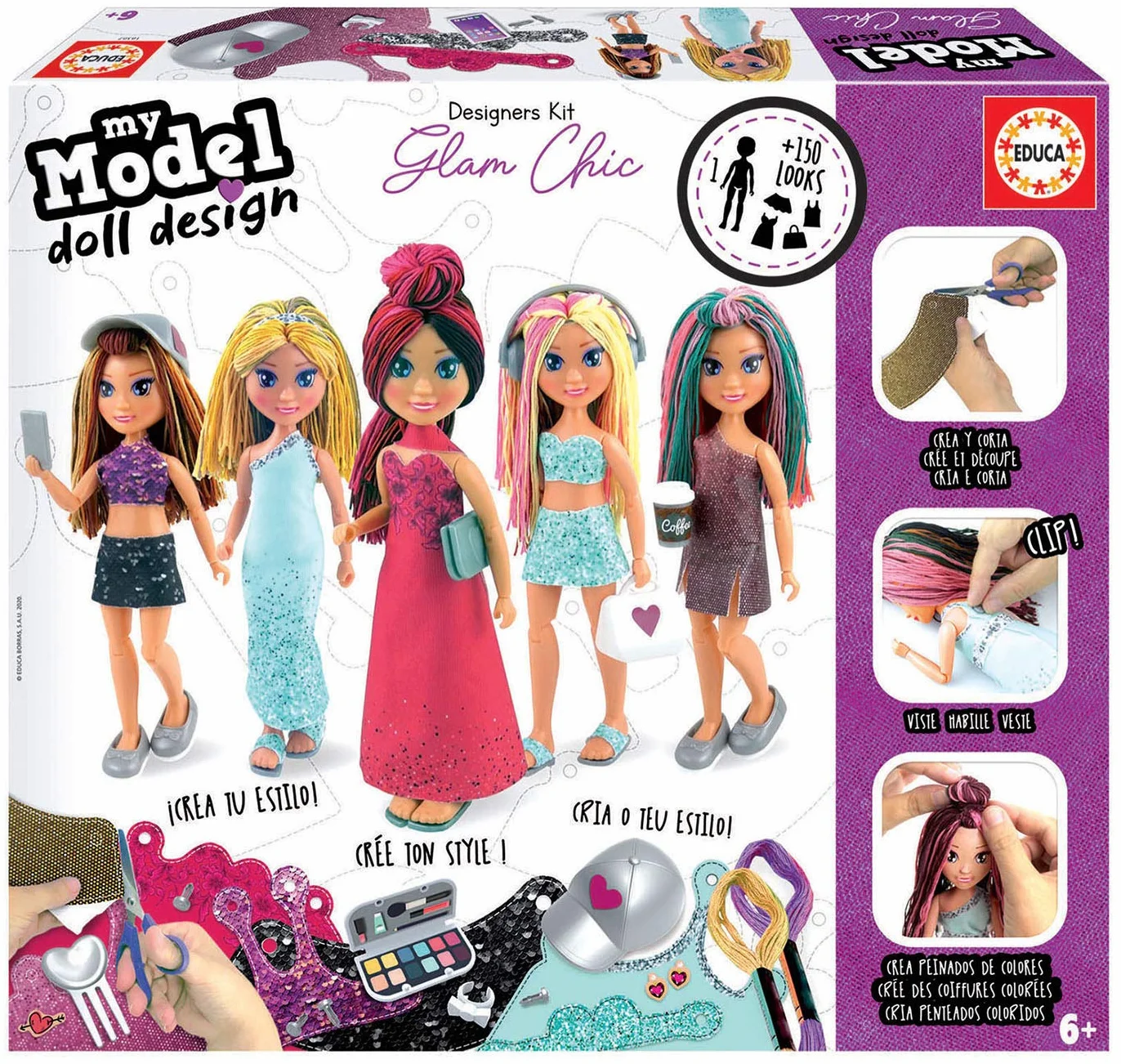 Educa My Model Doll Design Glam-Chic, Muñeca articulada para Crear más de 150 increíbles Looks Distintos, Péinala, Corta la Tela y vístela con Las numerosas Telas, Multicolored, 18367