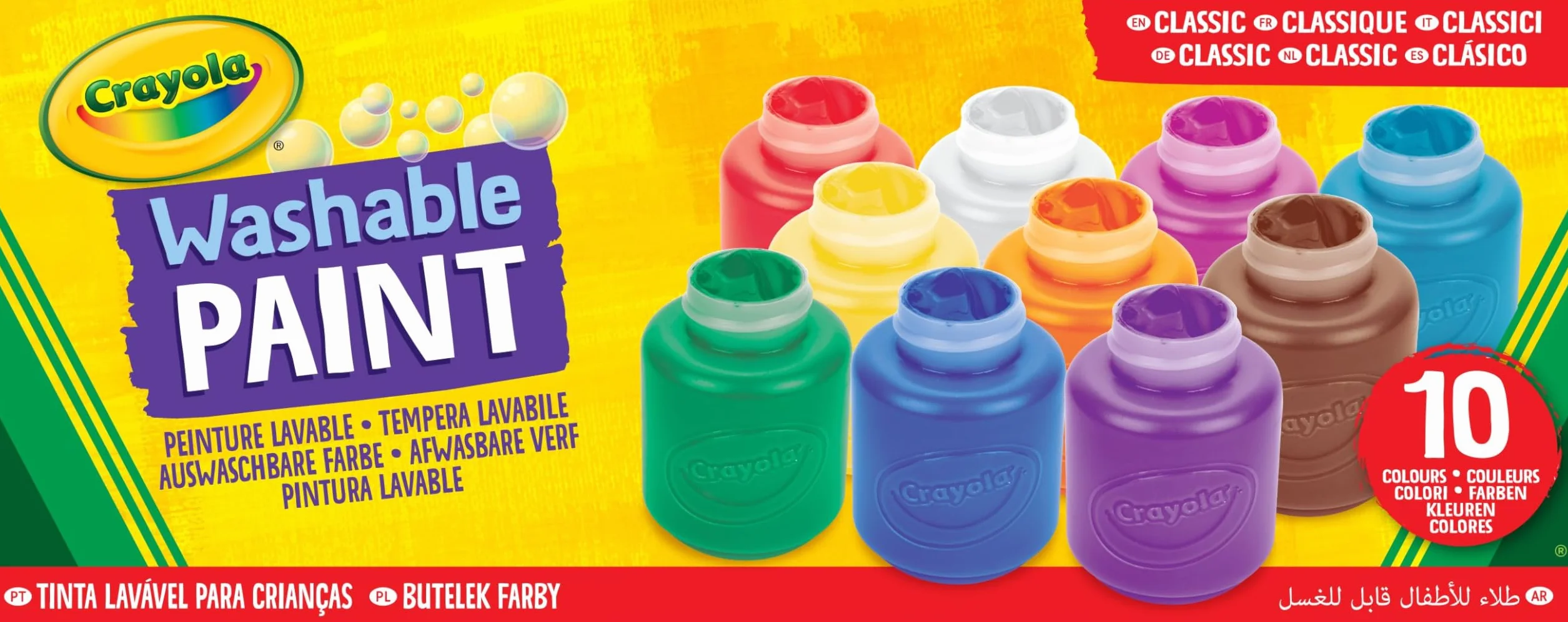 CRAYOLA - 10 Botes de Pintura Lavables, Paquete de 10 Botes de 59 ml, Edad Recomendada: a partir de 3 Años, 54-1205