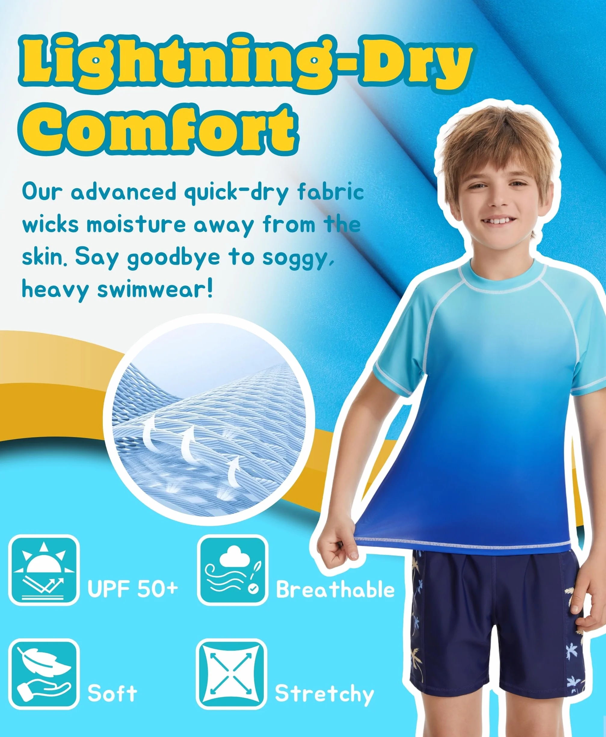 AMZSPORT Camiseta Proteccion Solar Niño Manga Corta Natación Secado Rápido