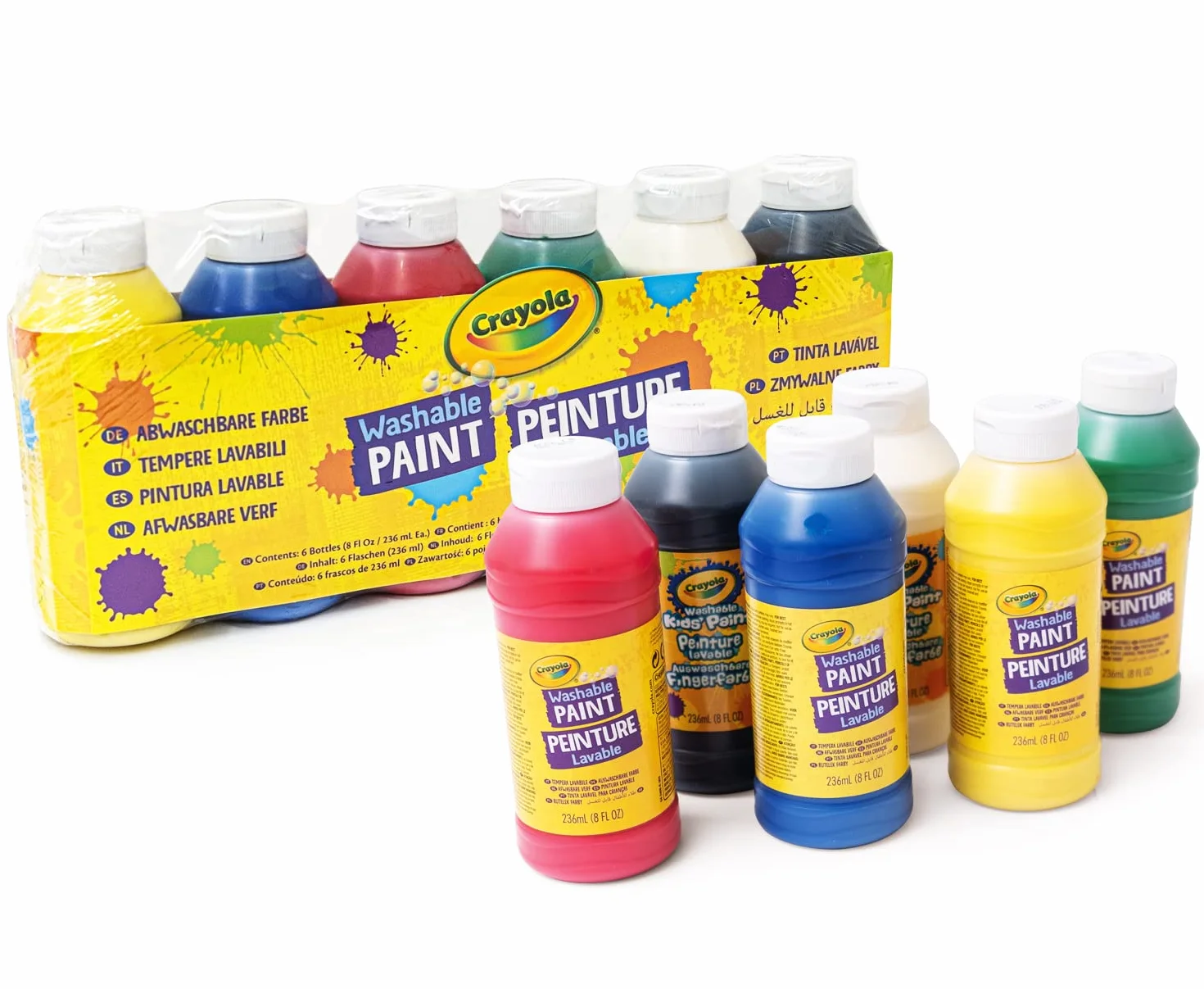 Crayola, Témperas Lavables, Caja con 6 Botes de 236 ml, Para la Escuela y el Tiempo Libre, 54-2508