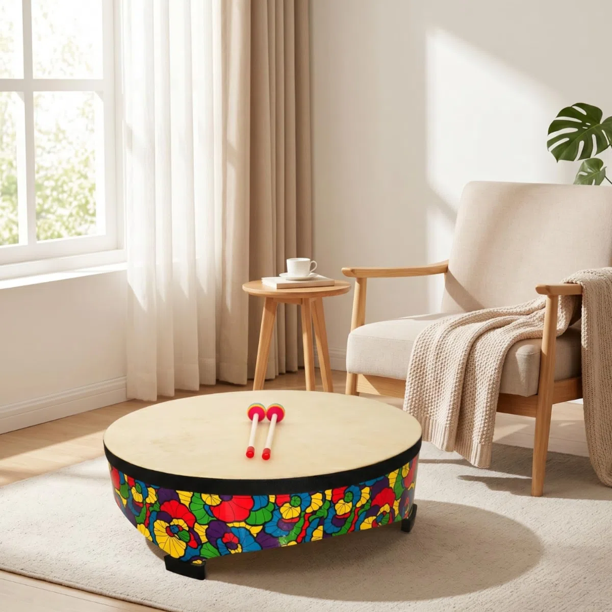 predolo Sonido Suave Tambor con Piel Floral Percusión Infantil para Niños Pequeños, DHD56B