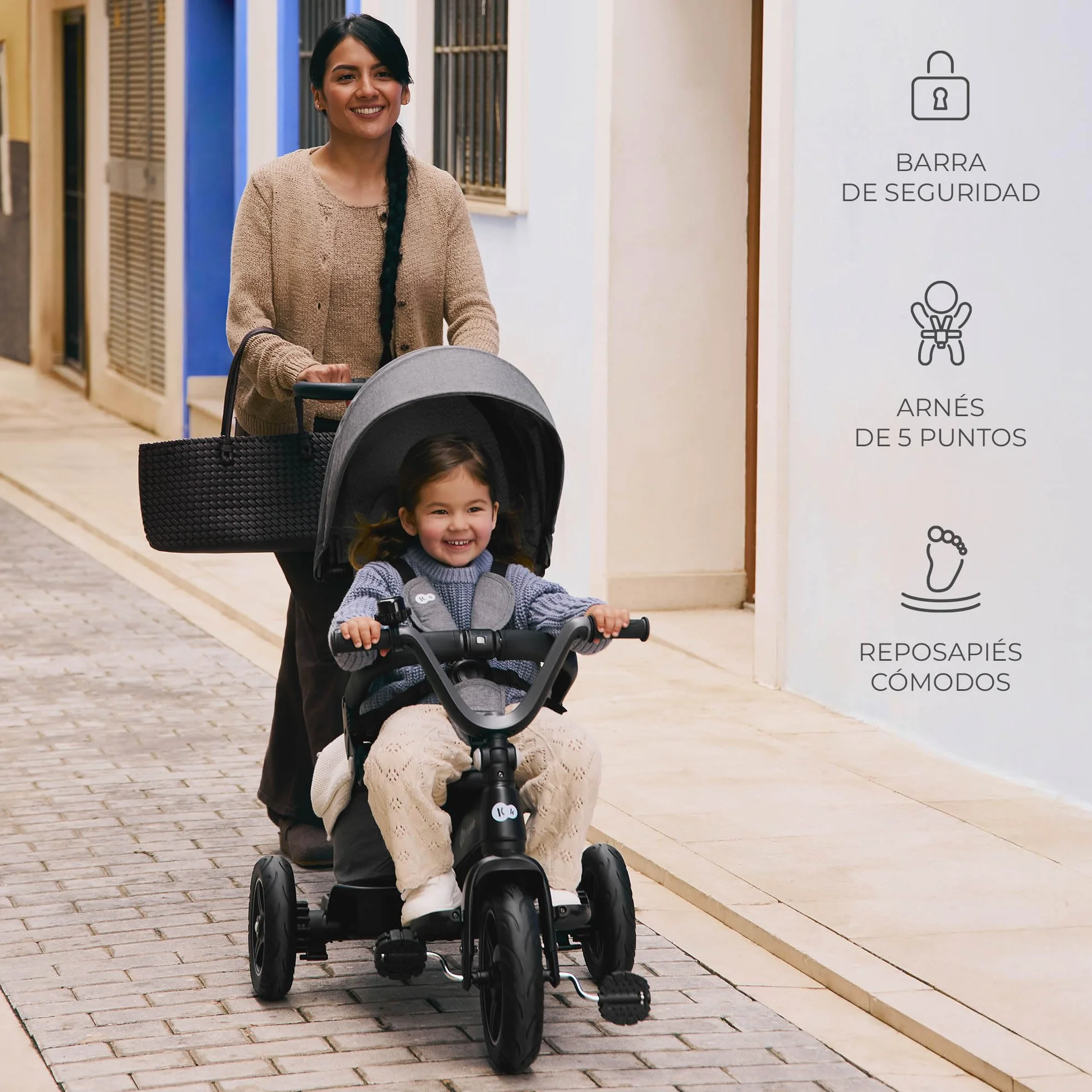 Kinderkraft EASYTWIST Triciclo Infantil, con Accesorios, Ventana de Techo, Cinturones de Seguridad, rotación de 360 Grados, Rueda Libre, Barra de Empuje, a Partir de 9 Meses hasta 5 años, Rosa