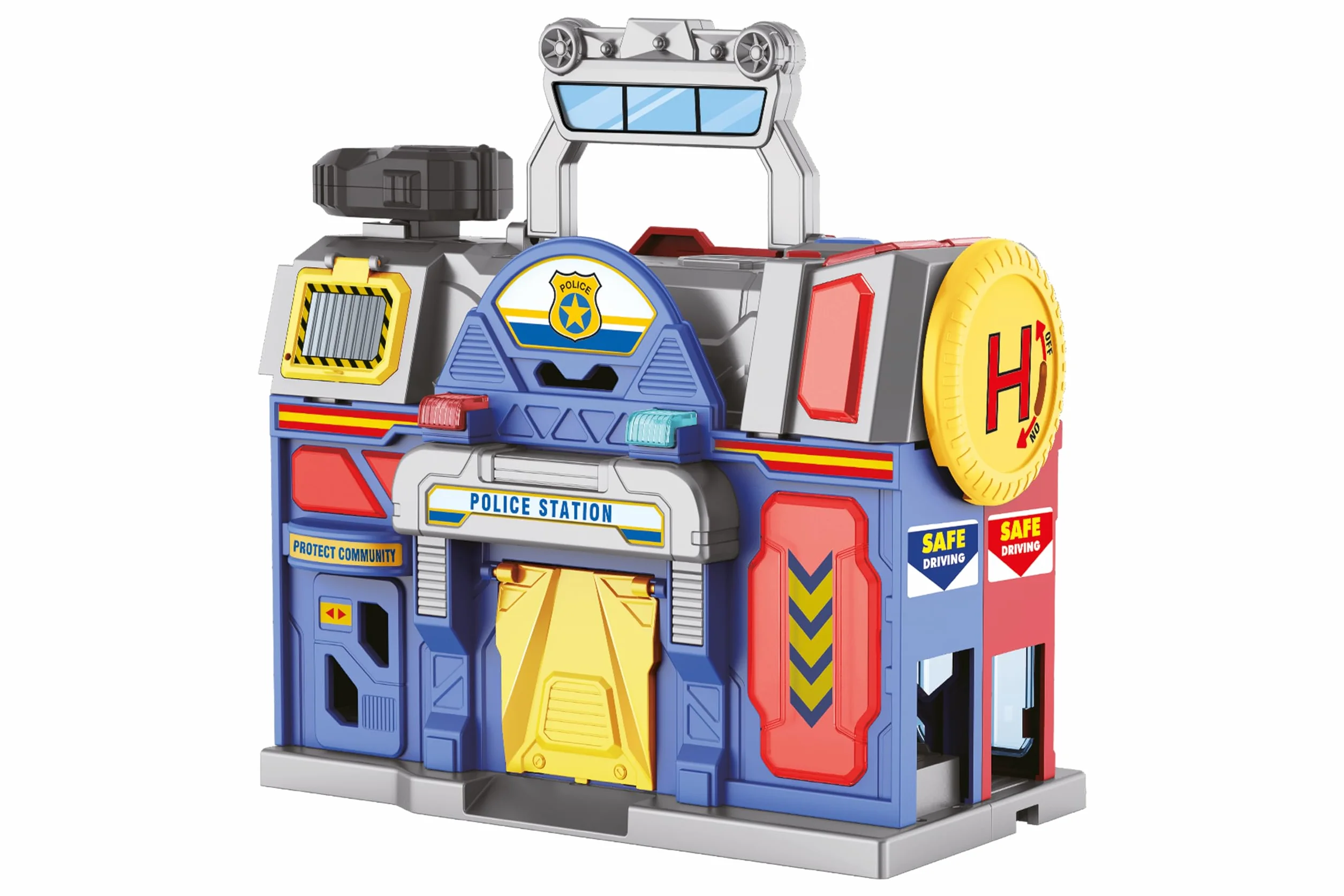 Gran estación de emergencia con sonidos y luces - Bomberos y policía - Sonidos y luces - Megáfono - 2 modelos de coche die-cast incluidos - Dimensiones 75 x 39 x 30 cm - Globo Juguetes - WToy 42189