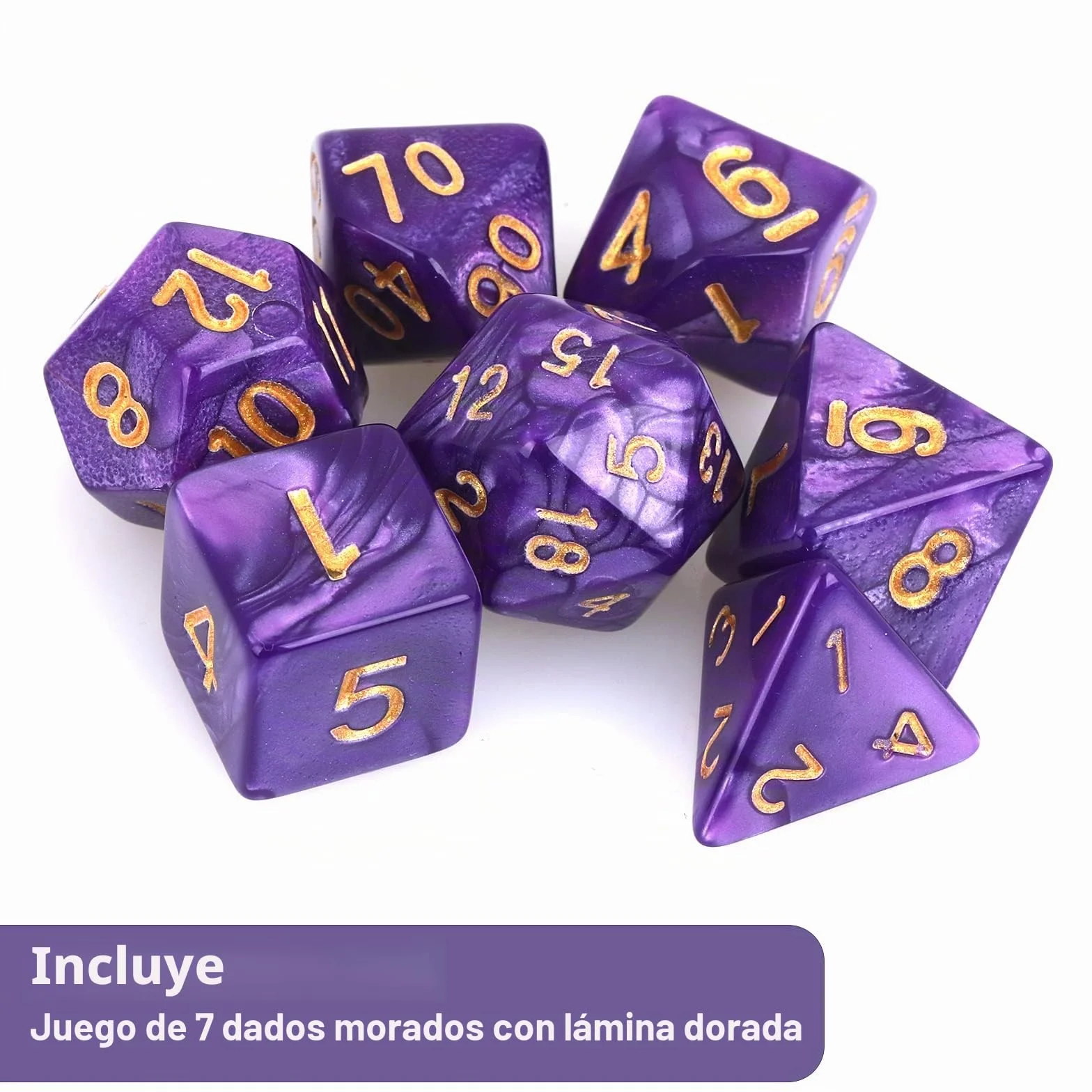 DND - Juego de dados para Dungeon and Dragons, 7 piezas de dados poliédricos de nebulosa morada, juegos de rol, juegos de mesa D&D D20 D12 D10 D8 D6 D4