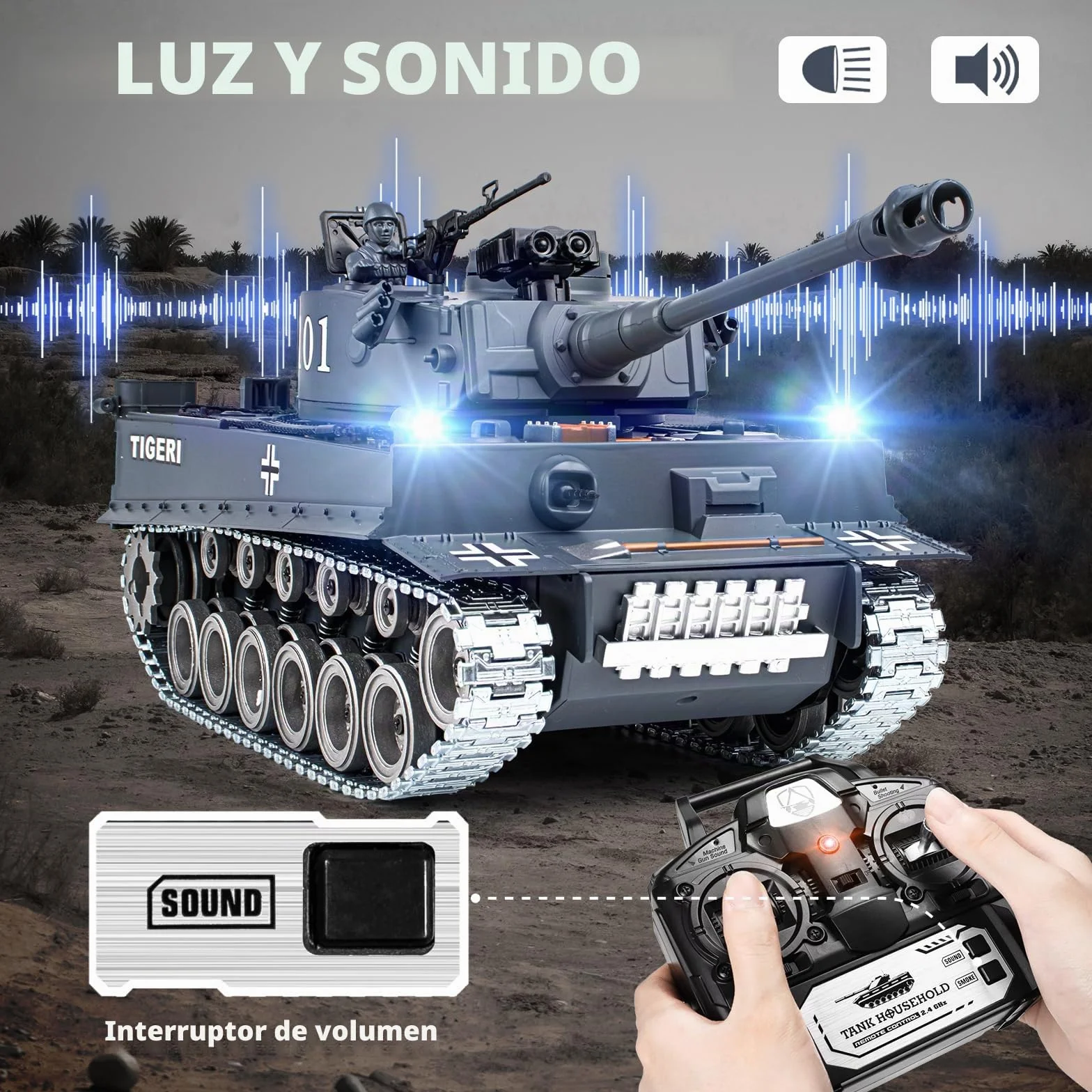 Supdex Tanque Teledirigido Batalla 1/18, RC Tiger I, 2.4Ghz Anque Control Remoto, Tanque Teledirigido con Sonido y Humo, Radiocontrol Kit de Juguete de para Adultos y Niños