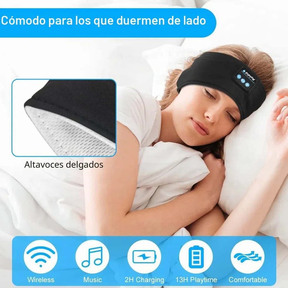Auriculares para Dormir Bluetooth 5.4, Diadema Deportiva Antifaz, Música, Correr (Negro)
