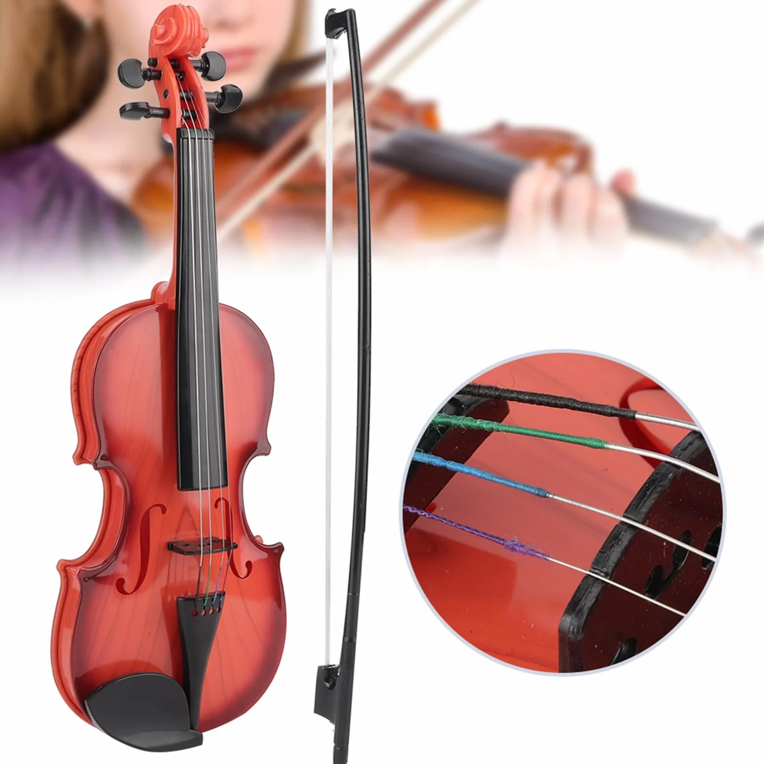 Generic Juguete de Violín Musical para niños Cuerda Ajustable Desarrollar Práctica de Instrumentos para Entretenimiento Infantil ABS 15,4 X 5,3 X 2,2 Pulgadas (marrón Claro)