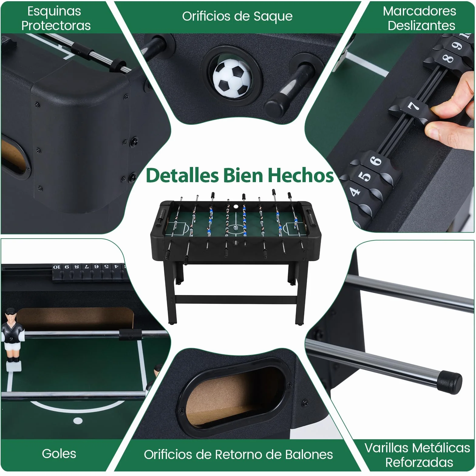 COSTWAY Mesa de Futbolín, Mesa de Juego de Fútbol con Patas, 22 Jugadores, 2 Pelotas y Marcadores Deslizantes, Set de Fútbol Arcade para Niños y Adultos, Salas de Juegos