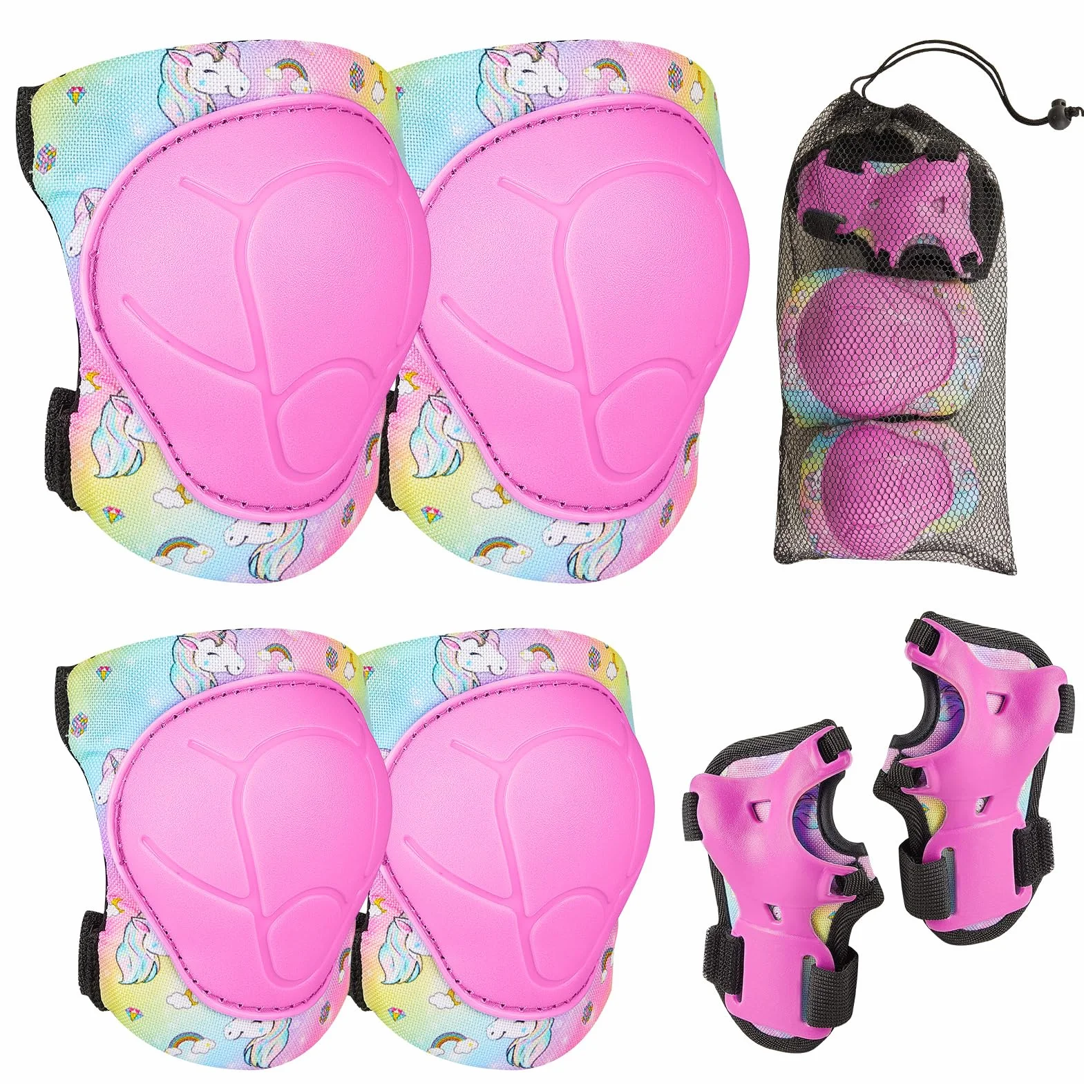 Protecciones Patines Niña Rodilleras y Coderas Niño 7 Piezas Hebilla Ajustable Patinaje Línea Skate Scooter Skateboard Bicicleta 3-8 Años