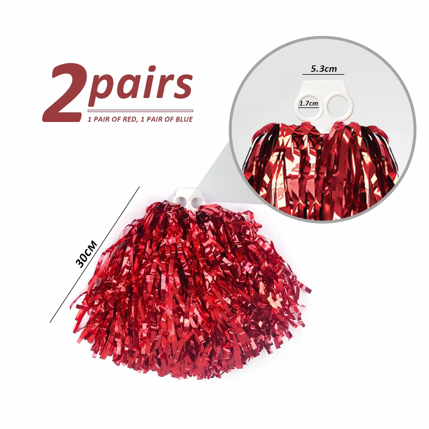 Pompones coloridos de animadora 2 pares, accesorios para animar y bailar (rojo, azul)