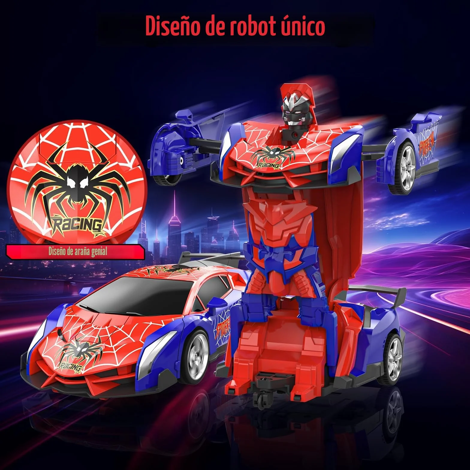 Coche Teledirigido Robot, Spider Transformar RC Carro Radiocontrol Remote Car Juguete Niños Niñas 3 4 5 6 7 8 9 10 Años 2.4GHz Modelo Escala 1/18 Recargable, Juego Vehículo Regalos Cumpleaños Navidad