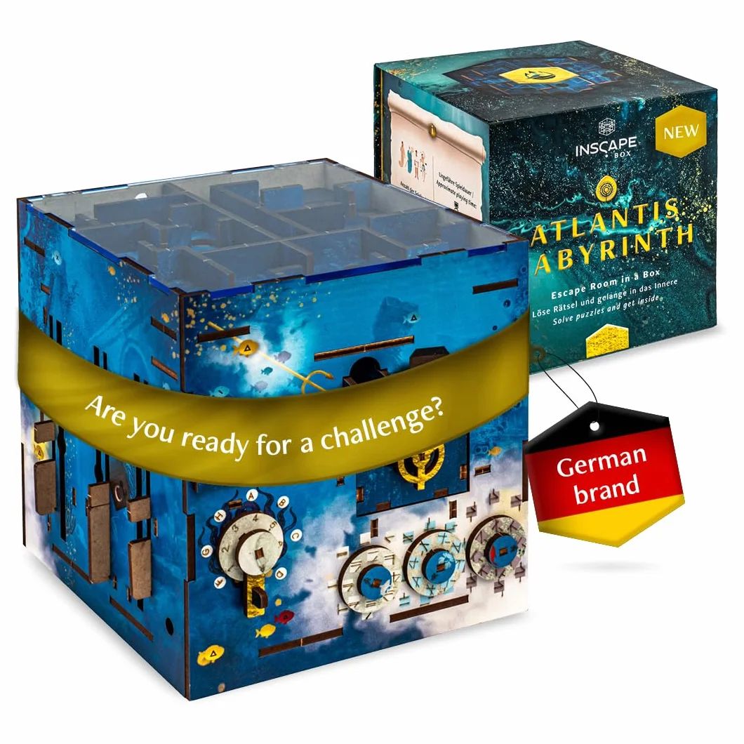 INSCAPE Atlantis Labyrinth Cluebox - Caja de rompecabezas de madera 3D - Puzzle Box - Escape Room para adultos y niños