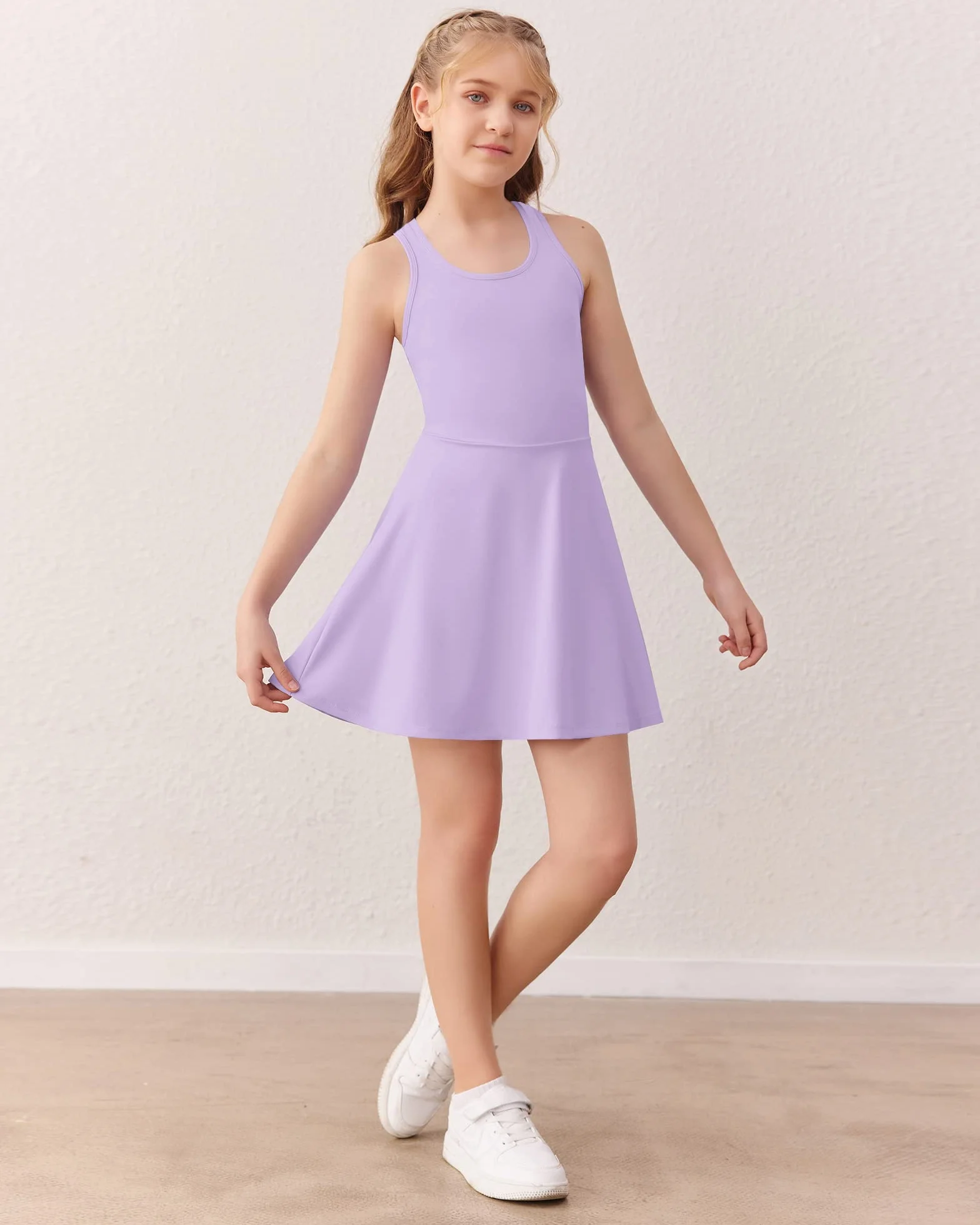 Vestido de tenis sin mangas para niñas, espalda cruzada, bolsillos cortos