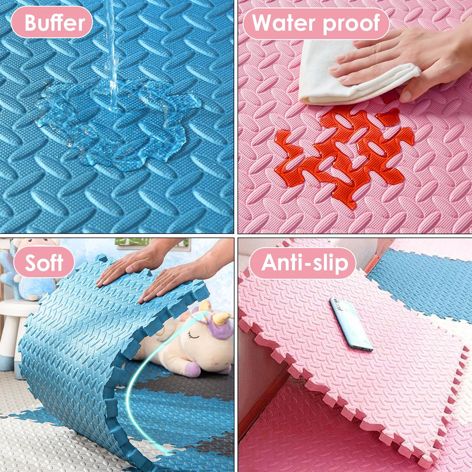 Alfombra Puzzle Bebé, 16 Piezas Colchoneta Bebé Suelo, Alfombra Infantil, Suelo de Goma EVA Suave, Tapete de Juego, Alfombra Gateo Bebe En Espuma EVA, 30 * 30 * 1cm