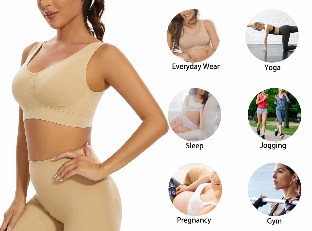 Lemef Sujetador Deportiva sin Costuras sin Aros con Almohadillas Extraíbles para Mujeres 3 Paquetes