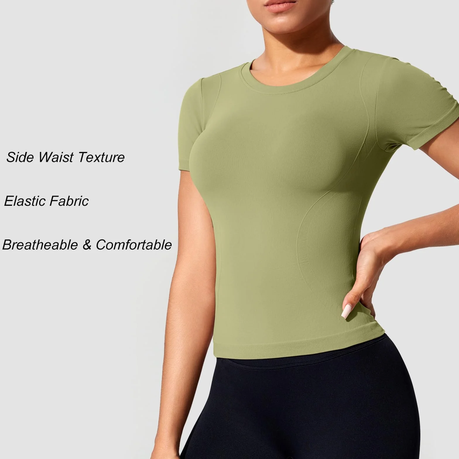 Camiseta Deportiva Mujer Manga Corta Transpirable Secado Rápido Cuello Redondo Top Elástico Yoga Fitness Running