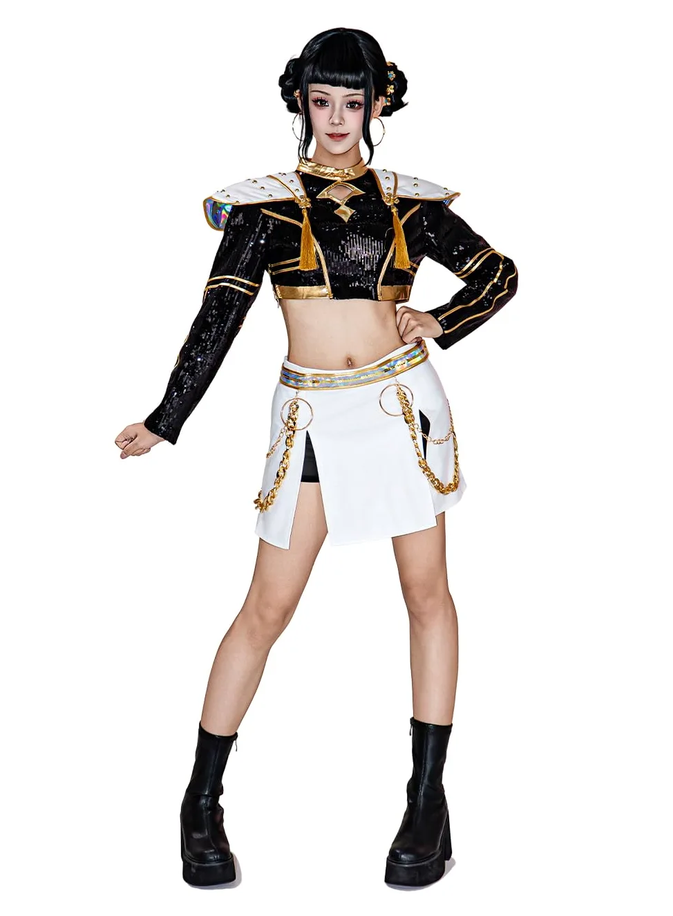 OSIAS Mujeres Zoey Cosplay Costume Traje Escénico Dorado Negro Con Diseño de Lentejuelas
