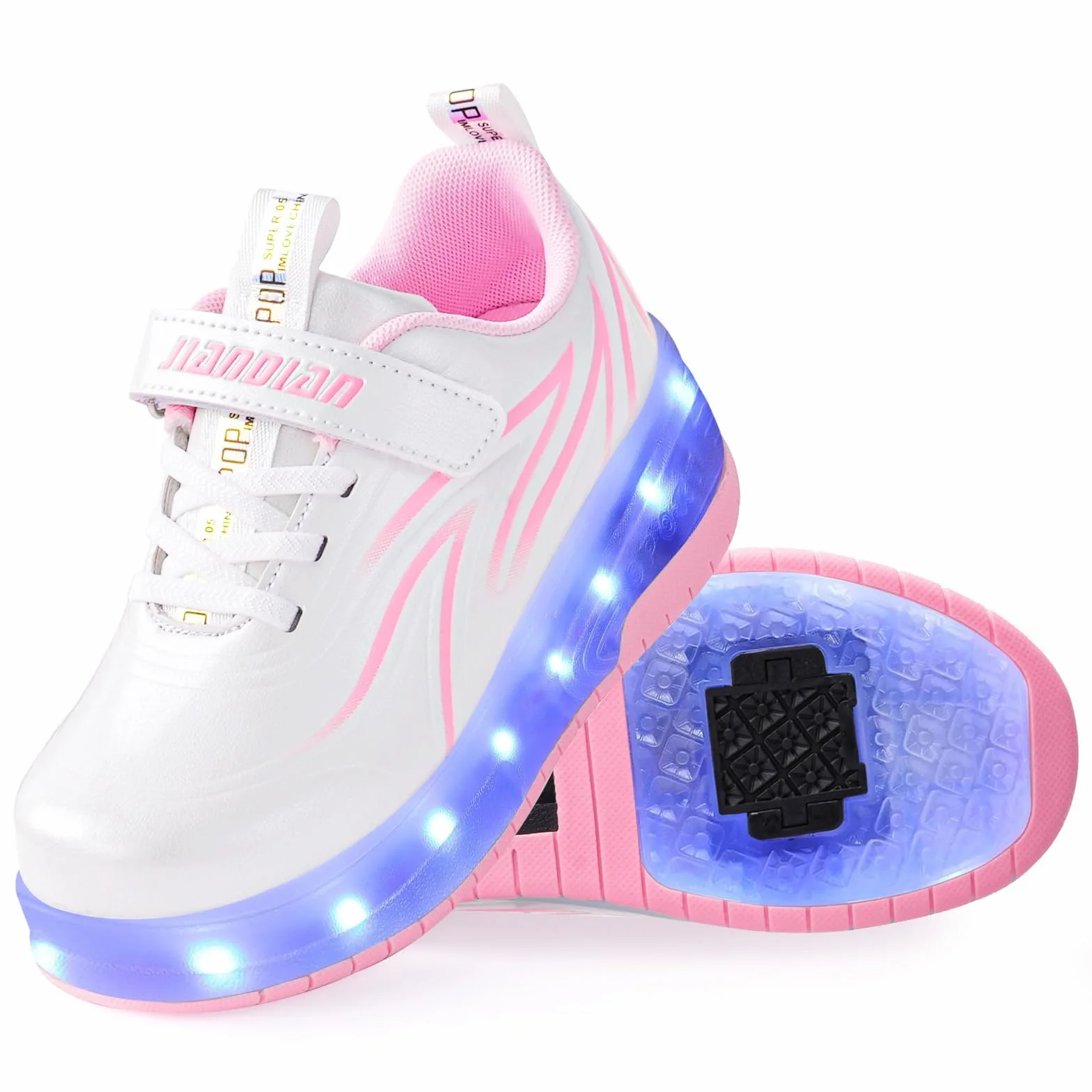 flintronic Buty z Dwoma Kółkami dla Dziewczynki, Świecące LED 2 w 1 Buty do Skateboardingu, Ładowane przez USB