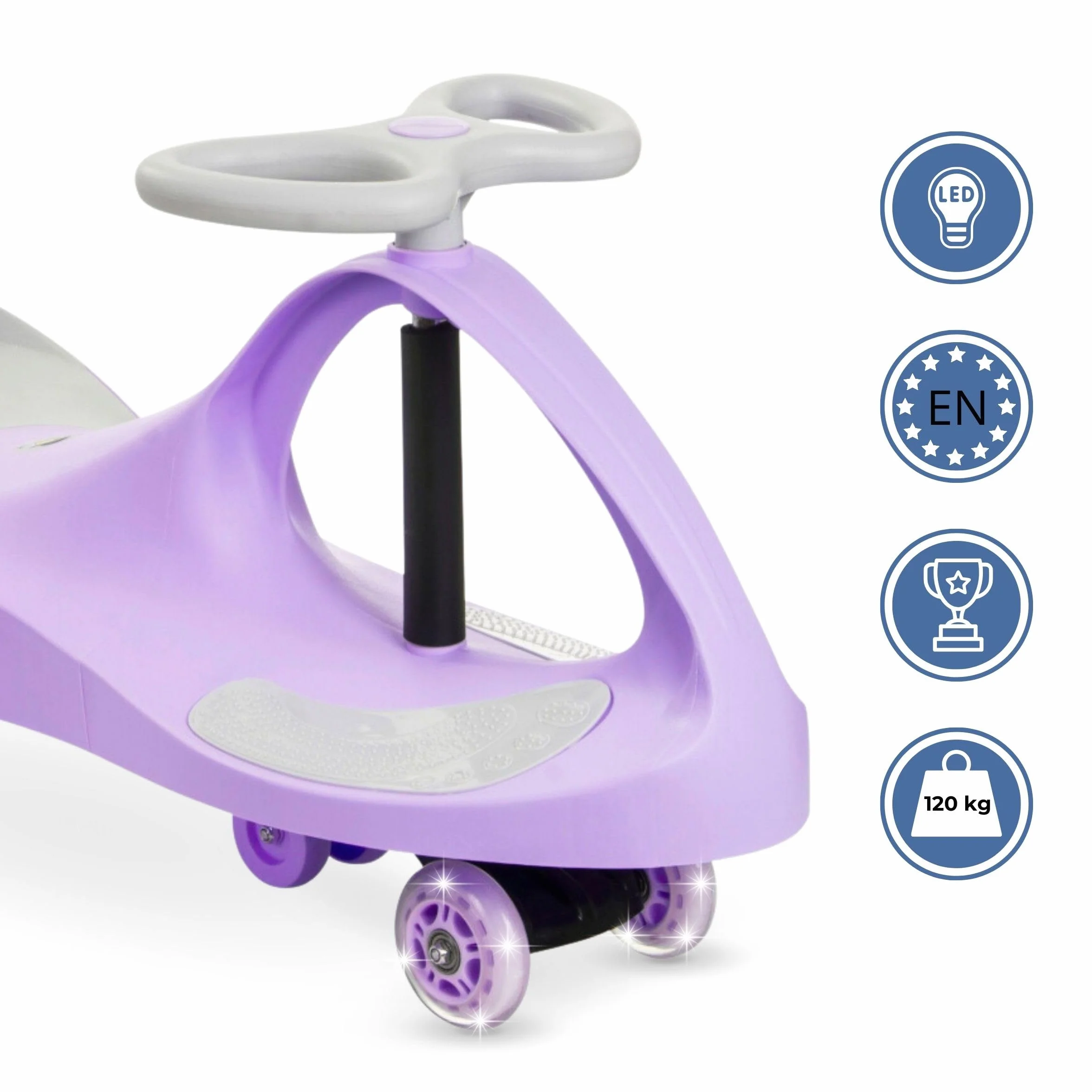 Coche para bebés 3+, TwistCar, Coche para niños pequeños, Vehículo para niños y niñas, Coche Giratorio con Volante, Ruedas de Goma, Capacidad de Carga hasta 120 kg, LED púrpura