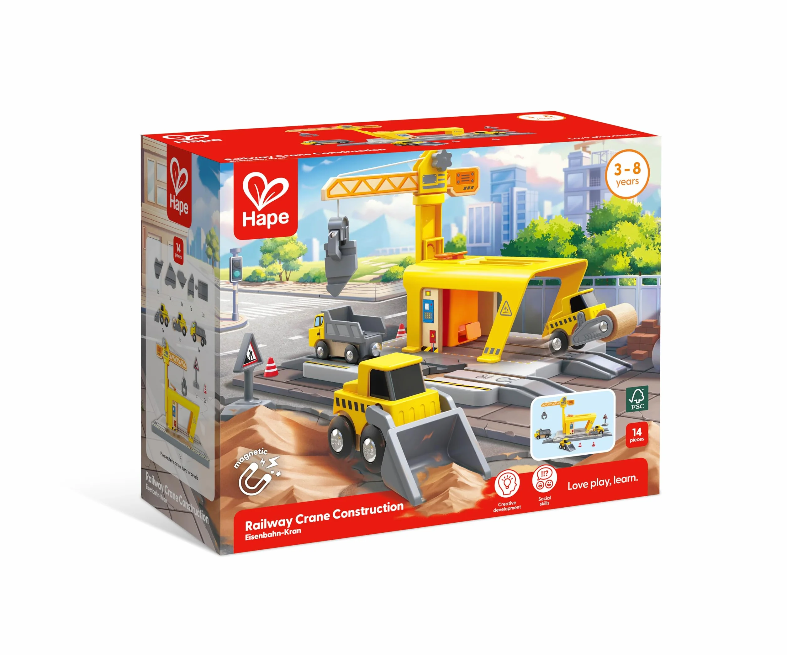 Grúa de construcción Hape para niños|Set Ampliable para Juego Creativo