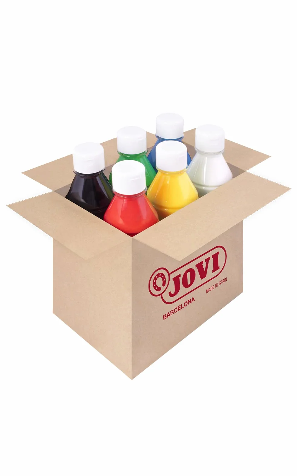 Jovi - Témpera líquida 6 botes de 250ml, colores primarios, formato escolar | fácil de lavar, ideal para uso escolar