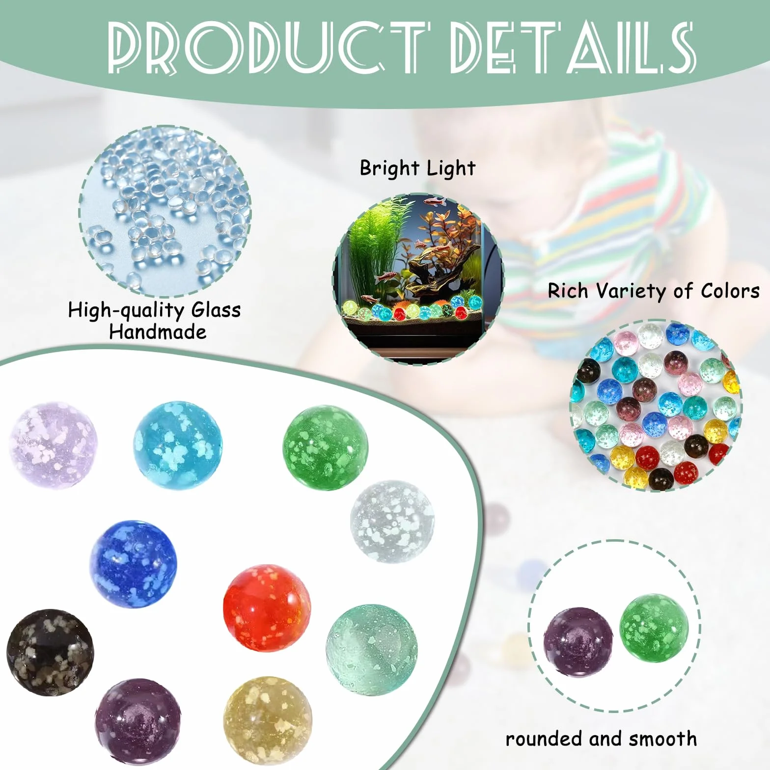 40 Canicas de Vidrio, 16mm Canicas Que Brillan en la Oscuridad, Diez Colores, Adecuado para Juegos Infantiles con canicas