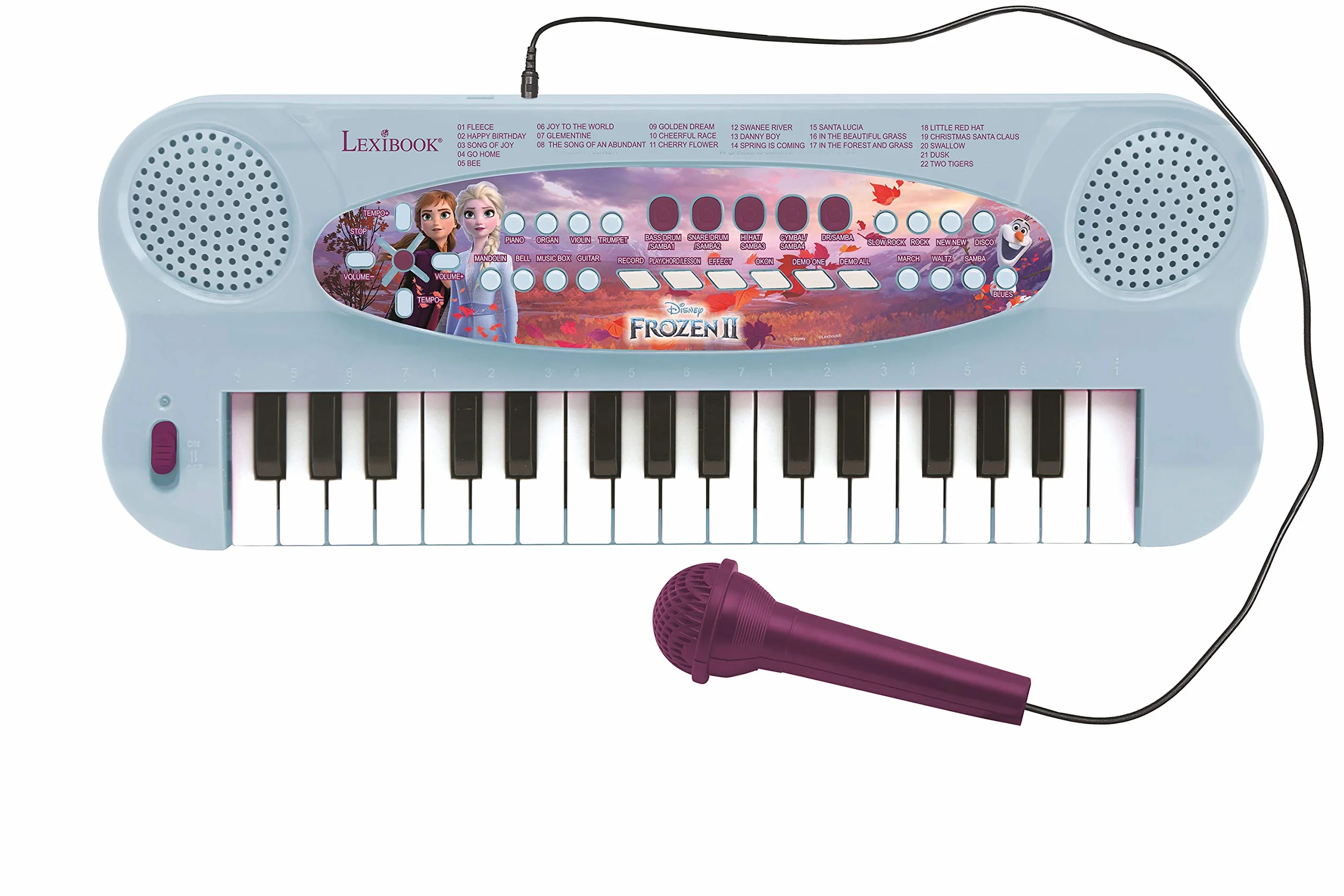 Lexibook, Frozen, Teclado electrónico, Piano 32 Teclas, Micrófono para Cantar, 22 Canciones de demostración, Funciona con Pilas, Azul/Morado, K703FZ