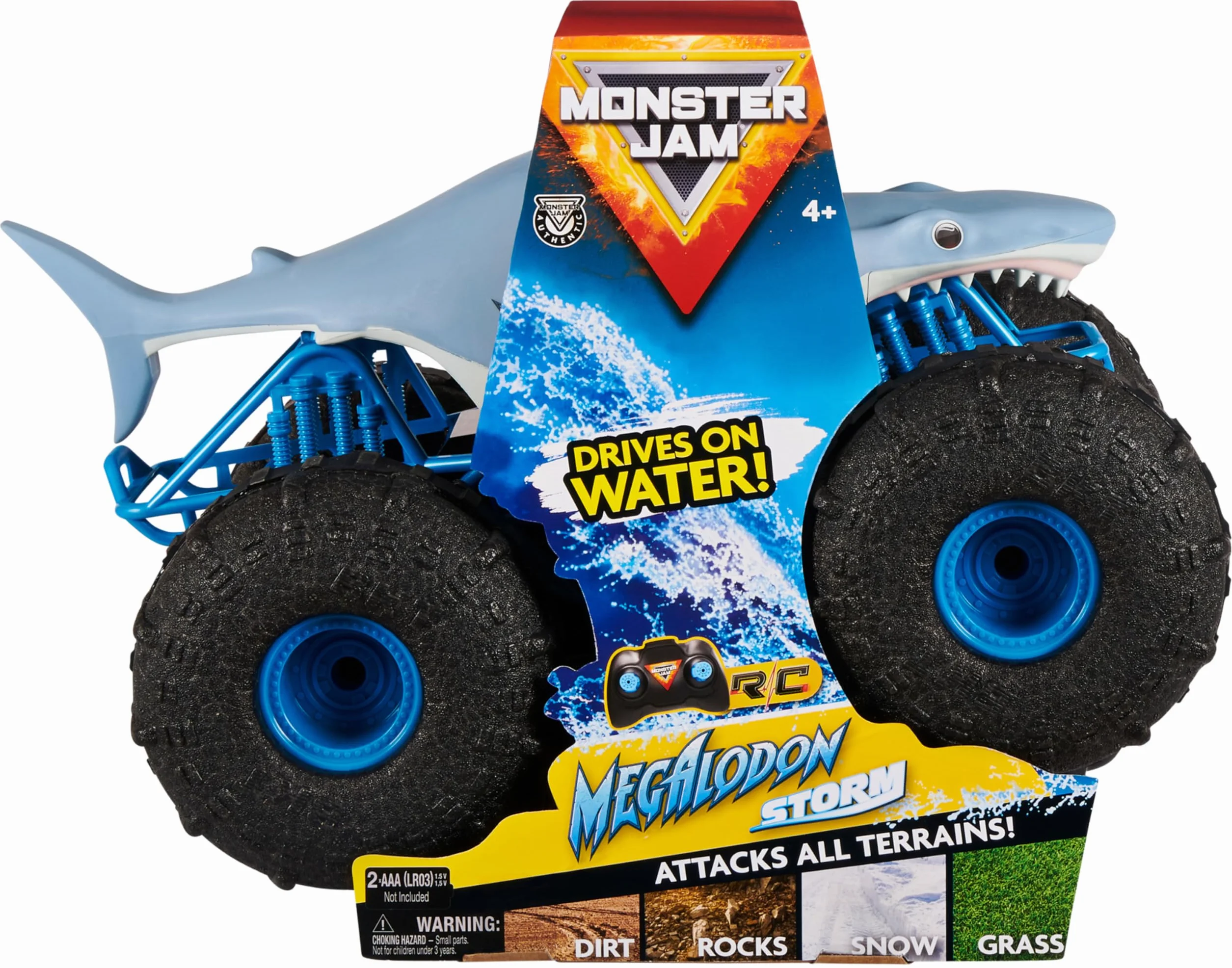 Monster Jam - Coche Teledirigido Megalodón Monster Truck - Coche RC Megalodon Storm a Escala 1:15-2.4GHZ hasta 76m - Juguetes Niños 4 Años + Regalo Niño 4 Años +