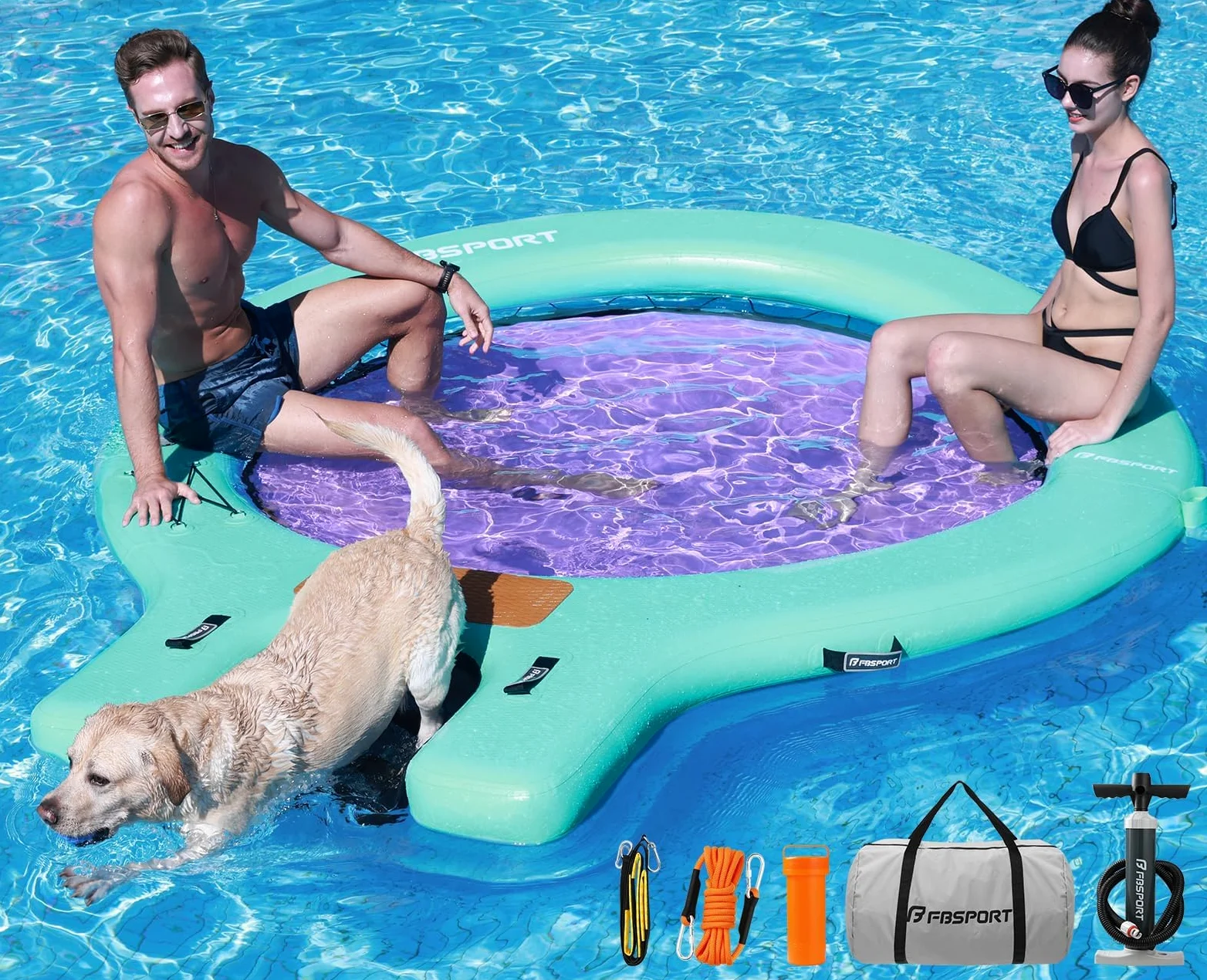 Sunchill Float Platform 240 cm Plataforma Flotante Hinchable para 3-5 Personas con Rampa para Perros, Muelle Tipo Anillo, Hamaca Acuática, Isla Flotante con Escalera, Piscina, Playa y Océano