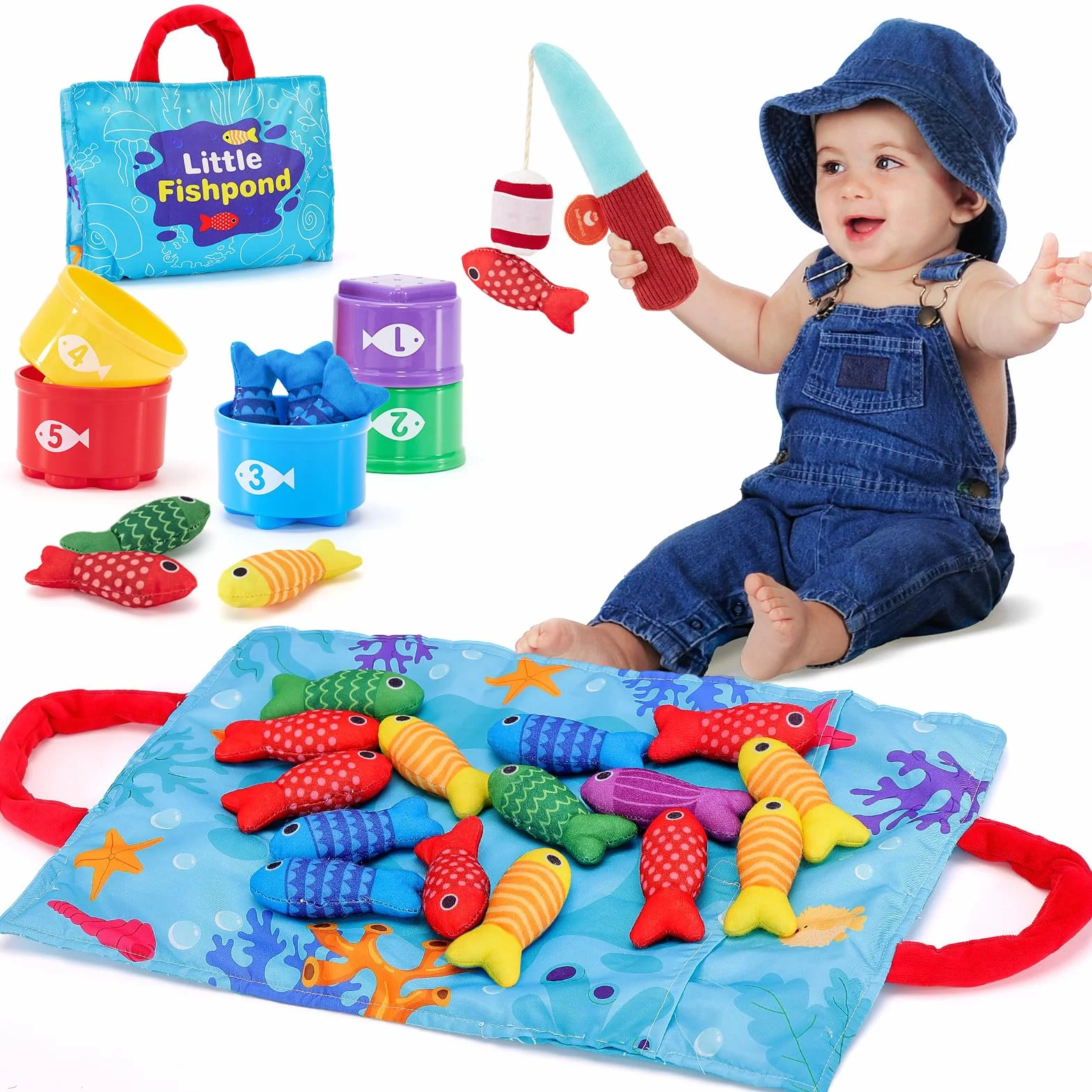 hahaland Juguetes Niños 1 año Montessori - Juego Pesca de Tela Juguetes Montessori Educativos Niños 1 2 3 años - Original Regalo Bebe 1 año Niño Niña