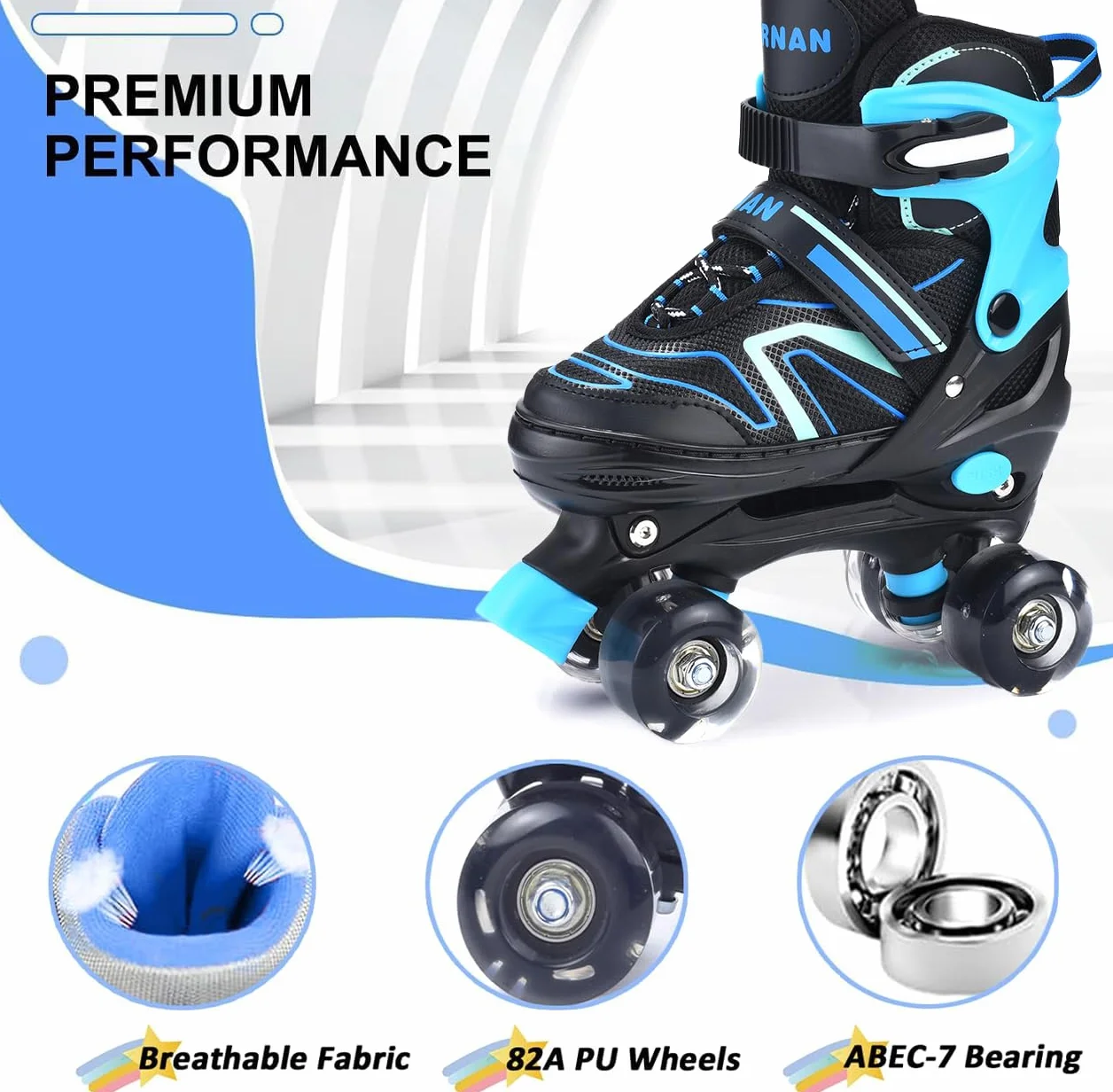ERNAN Patines 4 Ruedas Ajustables Brillan Oscuridad Niños Principiante Regalo