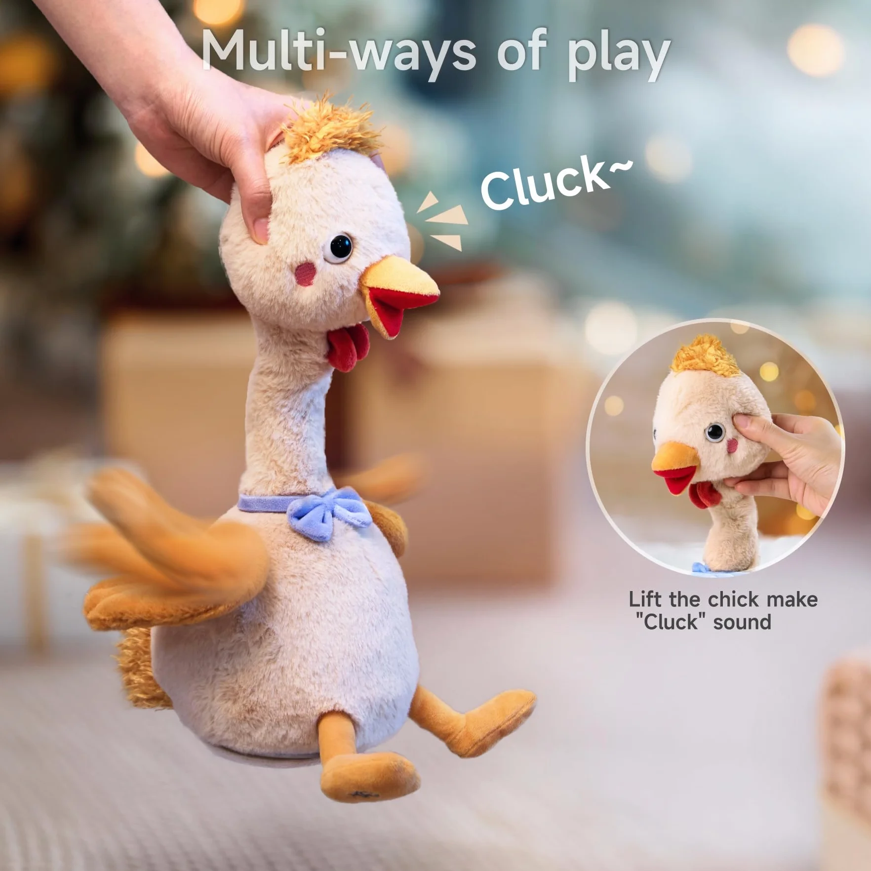 TUMAMA Pollito Que Habla Y Repite Lo Que Dices, Cuello Y Alas Móviles, Pollito De Peluche para Niños, Pollito Que Canta Y Baila, Regalo De Cumpleaños para Niños, Niñas De 3 4 5 7 Años, Amarillo Claro