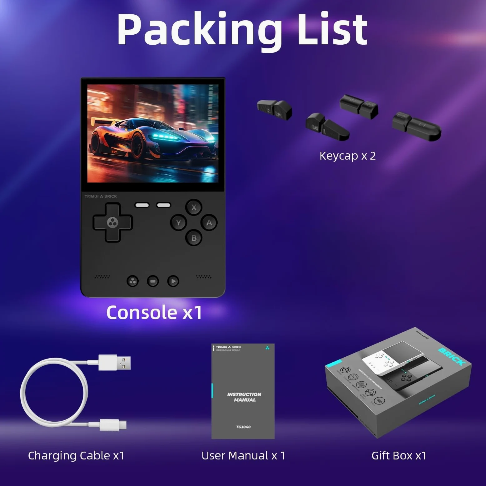 Trimui Brick - Consola de juegos portátil de 3.2 pulgadas, pantalla IPS 1024 x 768, 3000 mAh, tarjeta TF integrada de 64 G, soporta múltiples simuladores, sistema Linux con protector de pantalla