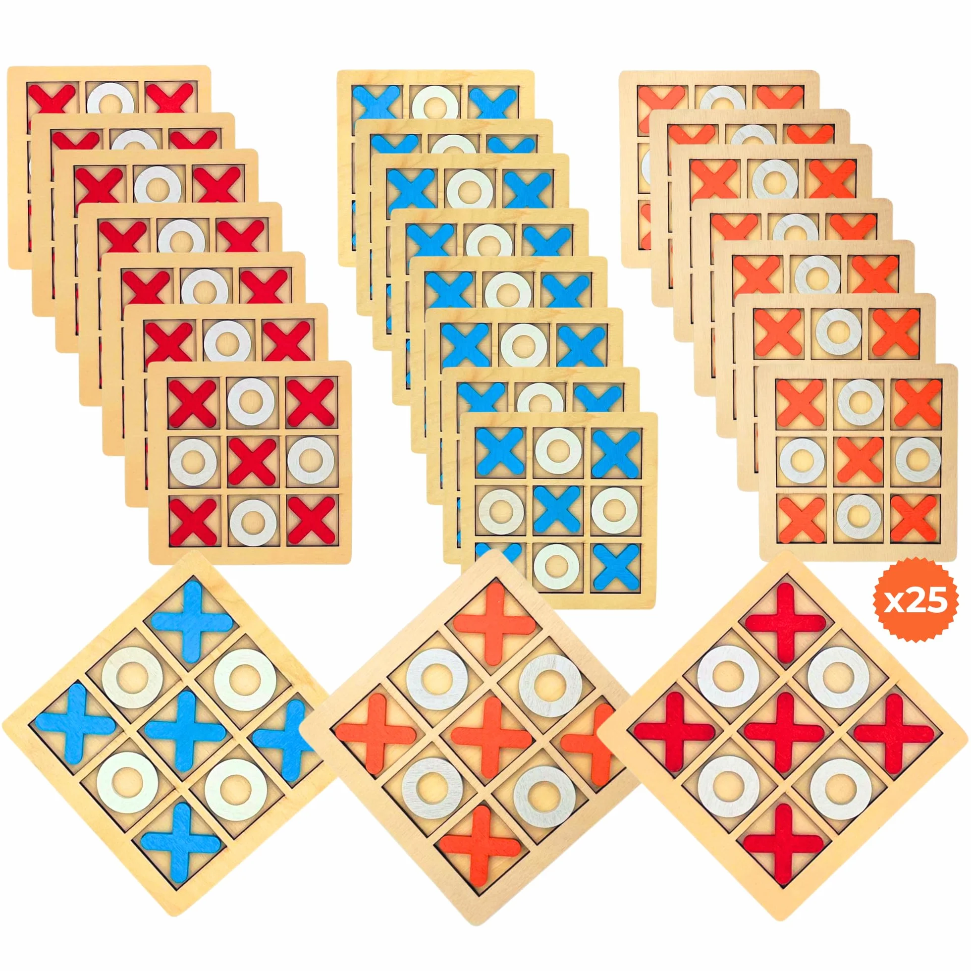 Pack 25 Juegos 3 en Raya de Madera Regalos Cumpleaños Niños Colegio