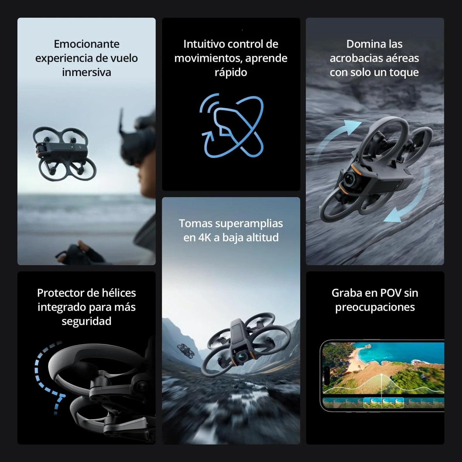 DJI Pack Avata 2 Vuela Más (3 baterías), dron FPV con cámara 4K, Acrobacias con un Toque, Protector de hélices Integrado, dron con cámara con Goggles 3 y RC Motion 3