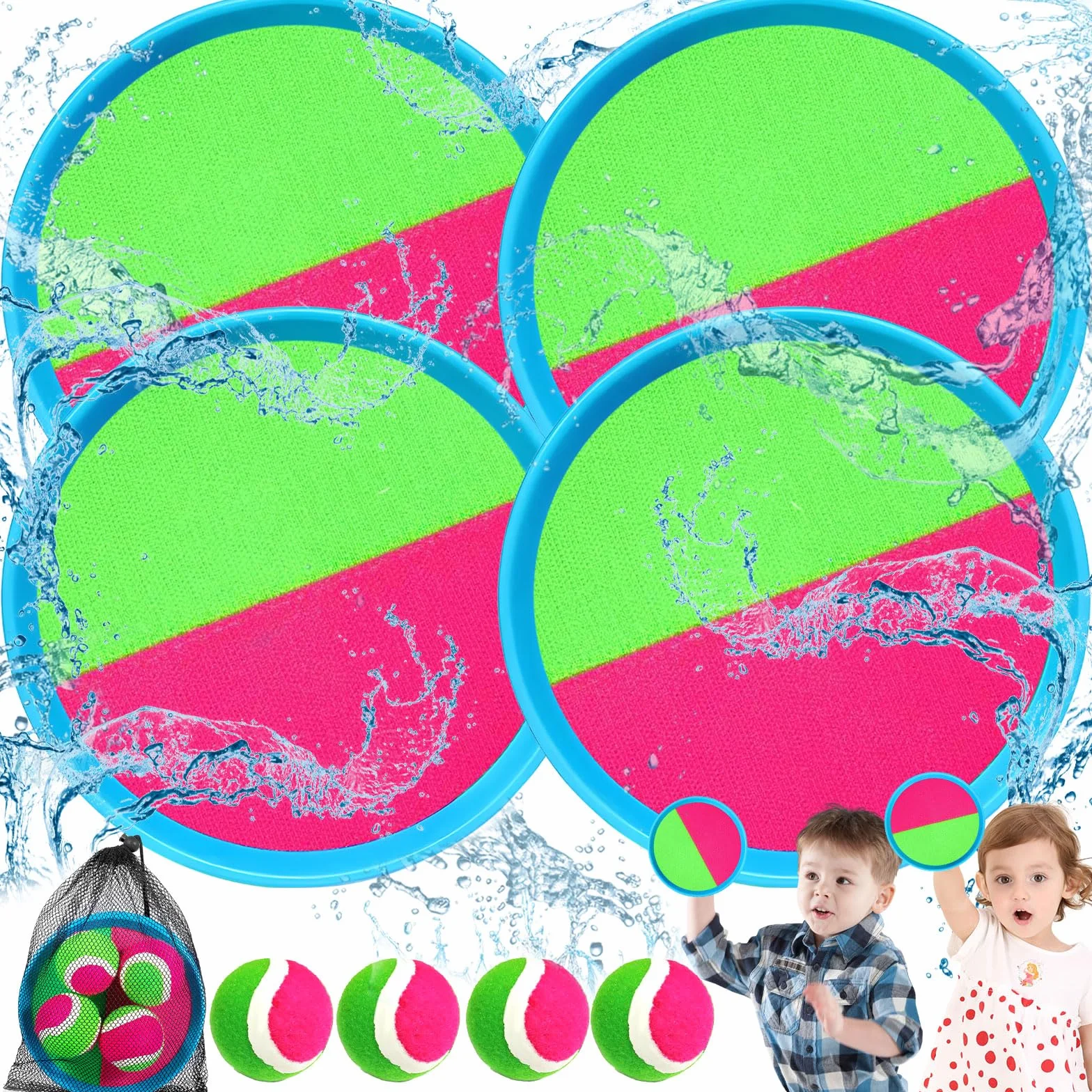 Juguetes Playa Juego de Bola y Lanzamiento Adecuado para niños de 3 4 5 6 años Ligero Klettballspiel Lanzamiento Pelota Juegos niño Adulto con 4 Raquetas 4 Pelotas Adecuado para Jardines