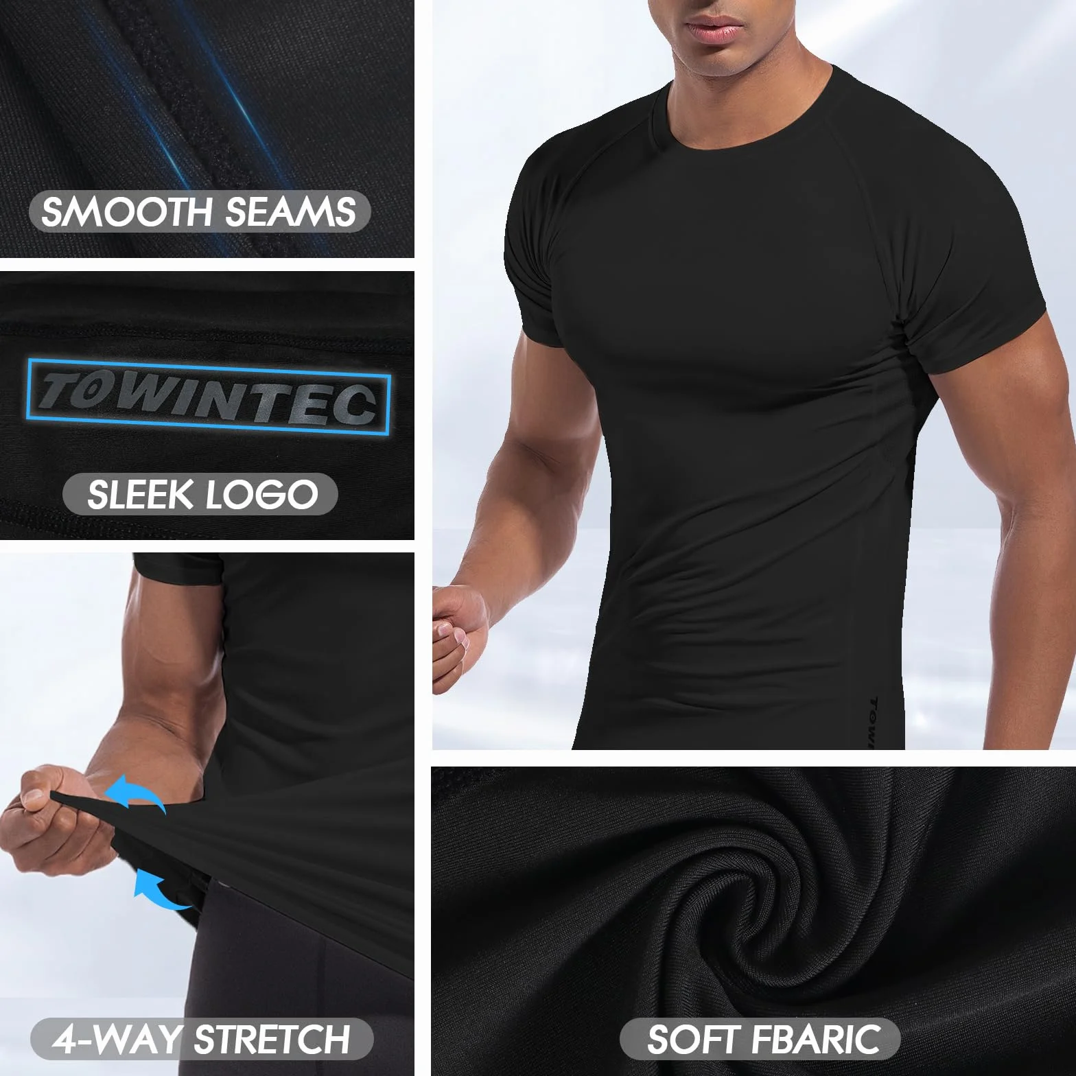 Camiseta de Compresión Hombre Manga Corta Running Secado Rápido Malla Gimnasio Deportes
