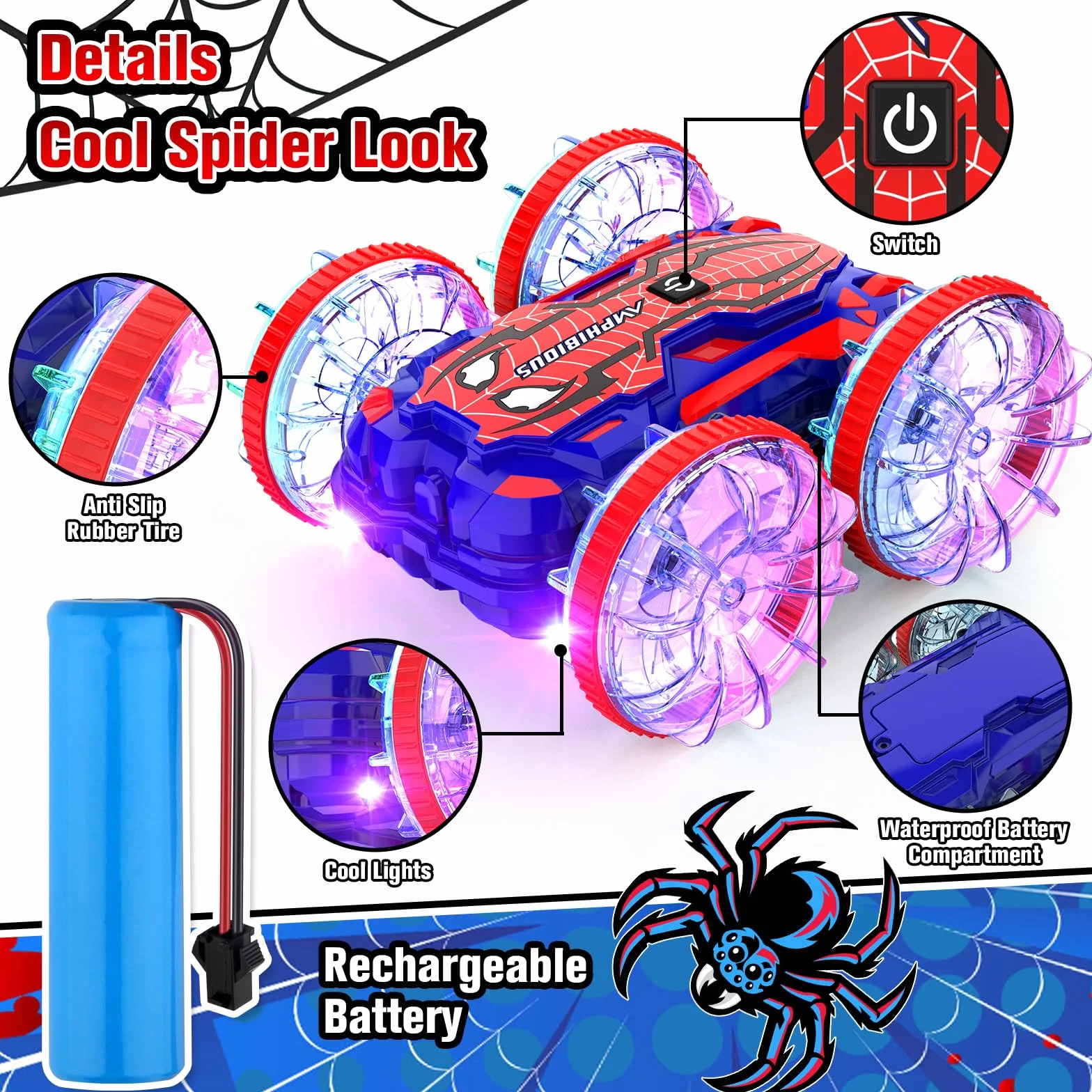Coche Teledirigido Anfibio Spider RC Todo Terreno Juguete para Niño 6-12 Años Regalo Cumpleaños
