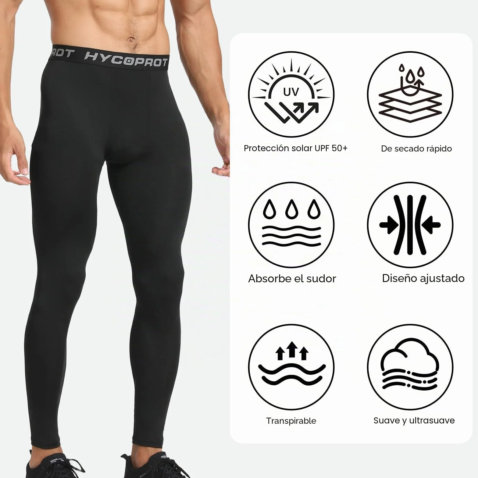HYCOPROT Pantalones de Compresión para Hombre Secado Rápido Deportivos Entrenamiento Leggings Correr Baloncesto Running Fitness