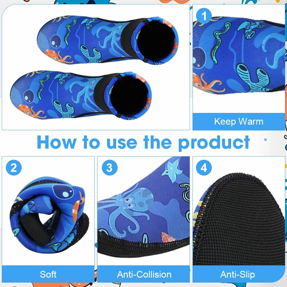 Calcetines de Neopreno 3 mm Antideslizante Térmico para Niño y Niña Buceo Escarpines Voley Playa Surf 31-33