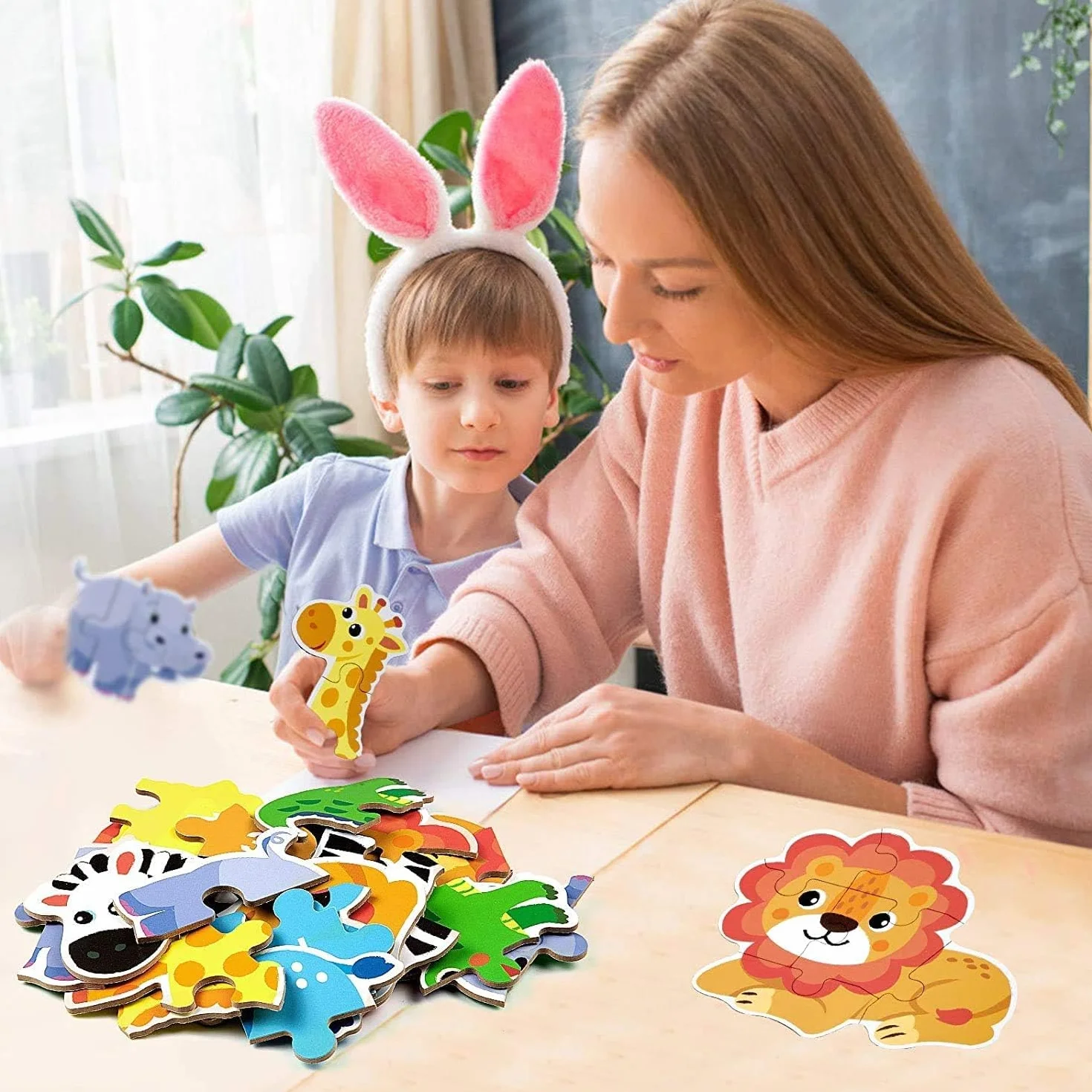 6 Pack Rompecabezas Puzzle Juguetes Bebes para Niños de 1 2 3 4 5 Años, Puzzle, Regalos 3D Patrón Puzles, Montessori Educativos, con Caja de Rompecabezas de Metal - Animal