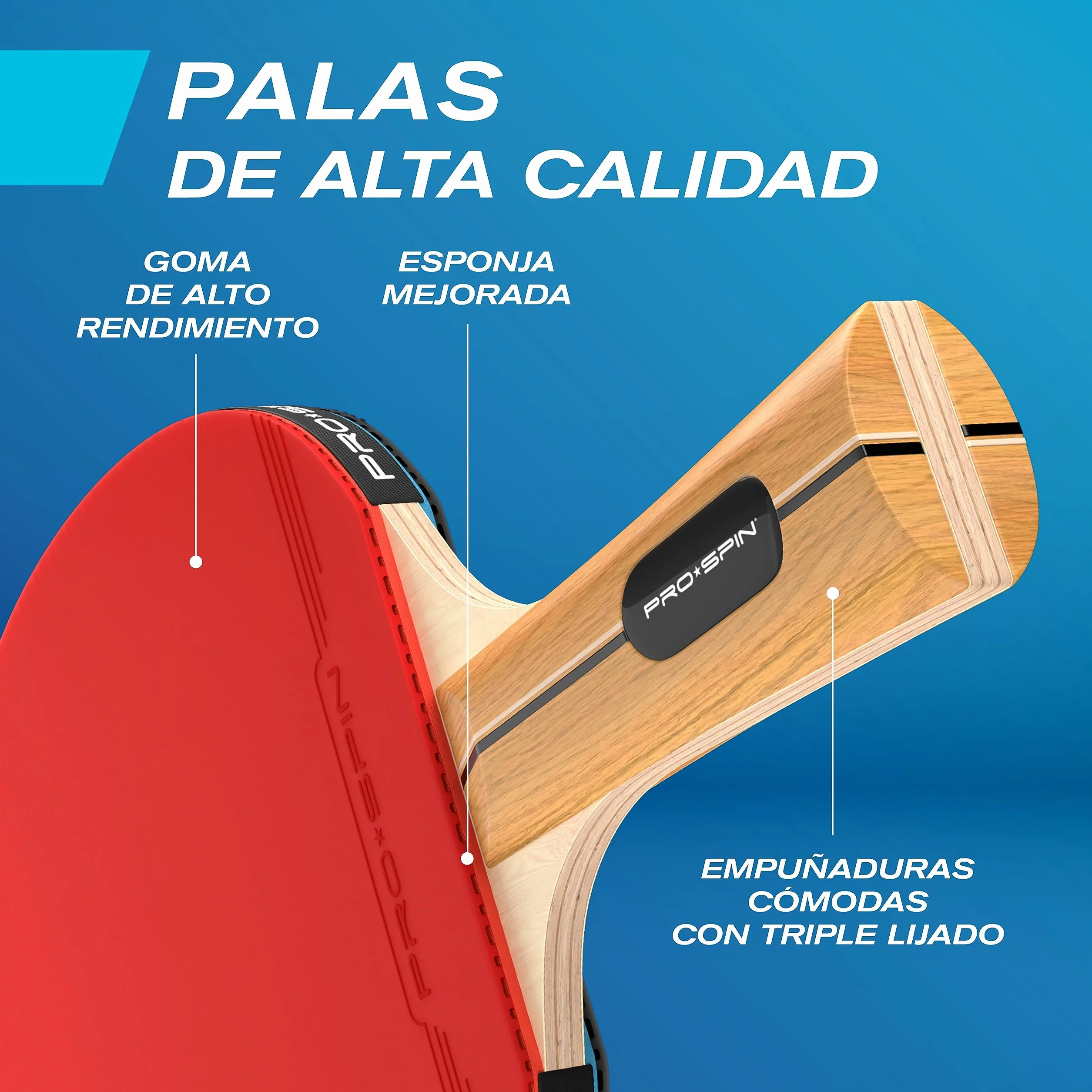 PRO-SPIN Set de Ping Pong Portátil con Red Retráctil, Palas y Pelotas 3 Estrellas