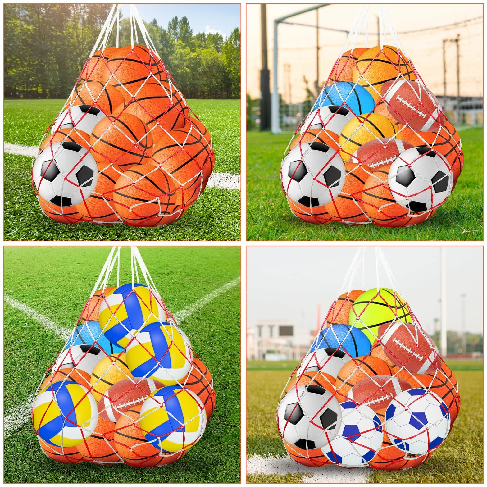 Red de Pelotas Portátil Multiusos 156 cm x 63 cm Poliéster Rojo