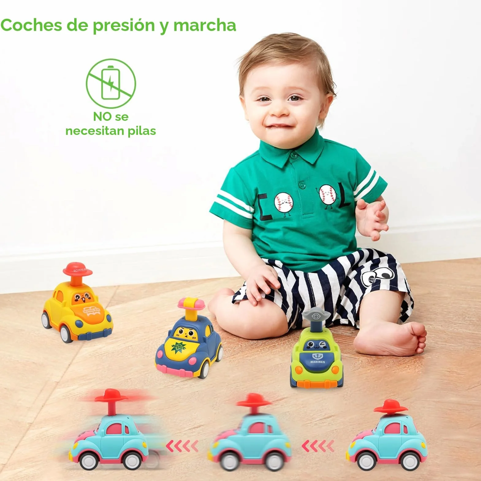 Coches Juguete para Bebes 1 Año, 4 Piezas Press-and-Go Conjunto de Vehículos para Niños Pequeños de 1 2 3 Años, Camiones De Juguete de Educación Regalos para 12 18 24 Meses Niños Niñas