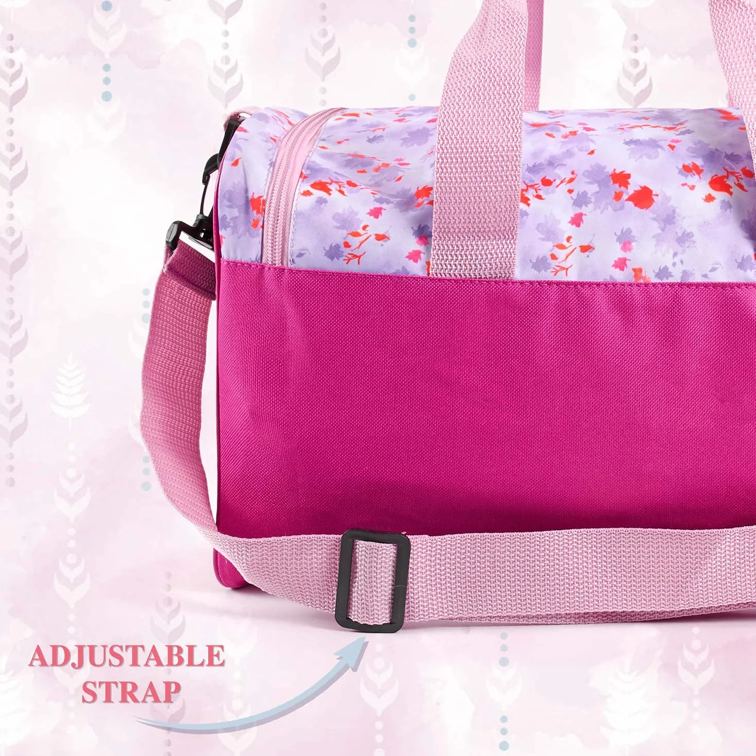 PERLETTI Bolsa Deporte Infantil Disney Frozen 2 con Bandolera - Bolso Deportivo Princesas Elsa y Ana - Mochila Gimnasio Niña Rosa Lila Violeta 35x22.5x15
