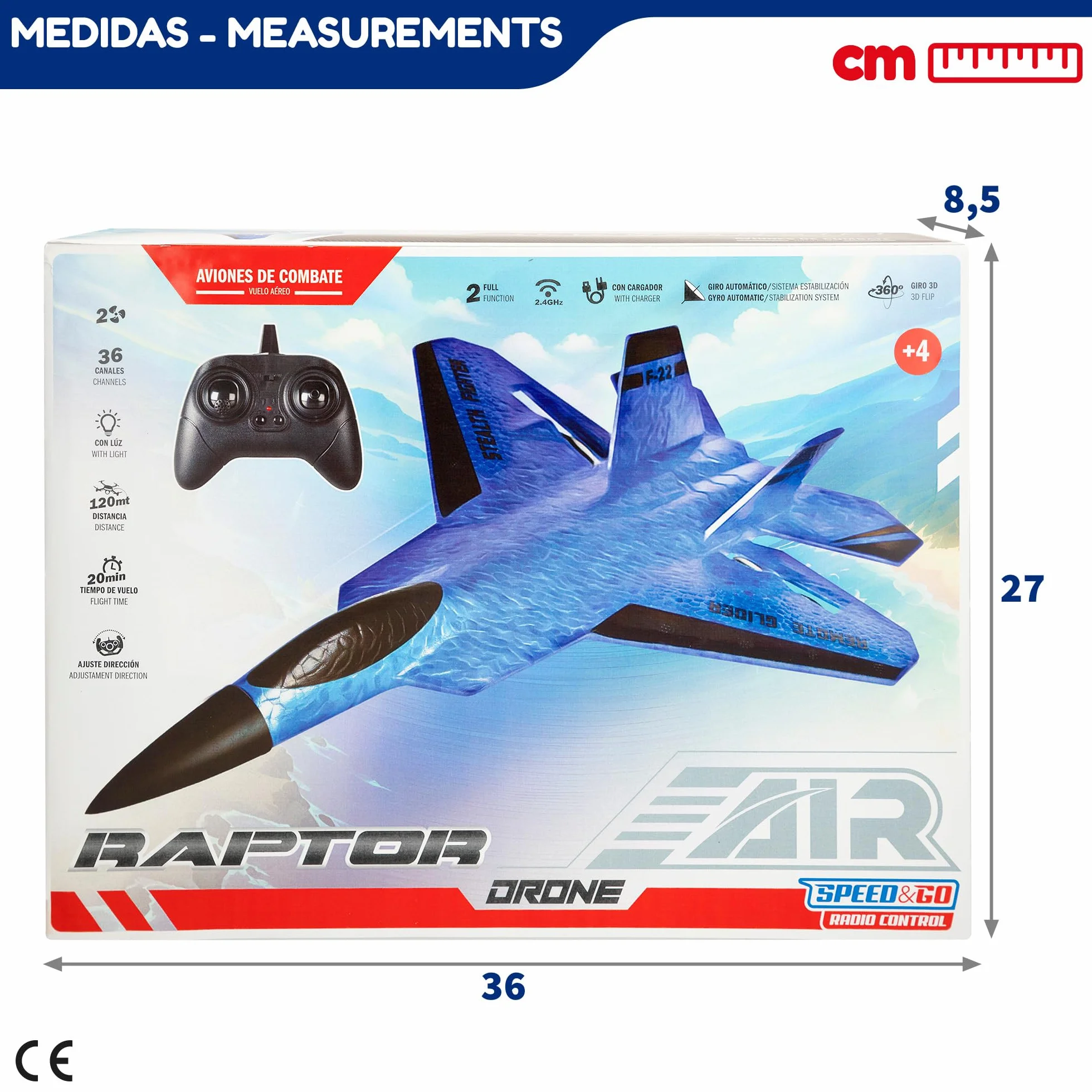 COLORBABY Speed & Go Avión teledirigido de Combate, 25x33x9 cm, Mando Control Remoto, Frecuencia 2.4 GHz, Giros 360º, Alcance 120 m, USB, Juguetes radiocontrol, Juguetes para niños, +3 años (47642)