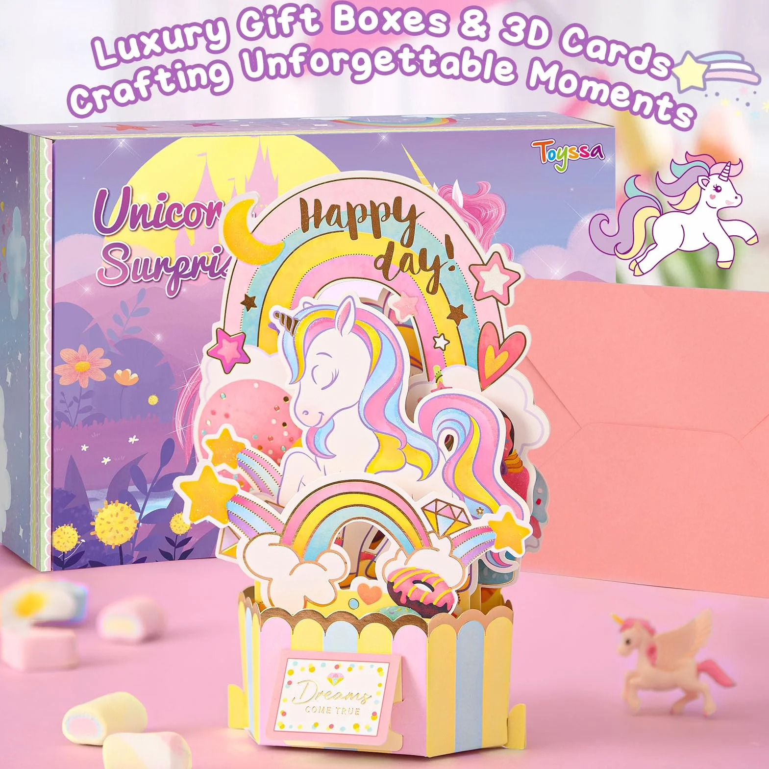 Regalos Unicornio Niñas 4 5 6 7 8 9 10 Años Manta Sofa 3D Tarjeta Cumpleaños Joyas para Niñas Botella de Agua Diadema Maquillaje Antifaz para Dormir Monedero Unicornio Juguete Regalos Cumpleaños