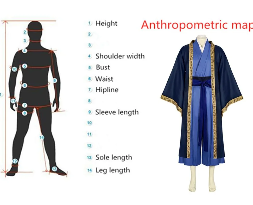 Disfraz de anime Jinshi de talla americana, traje de fiesta azul para hombre