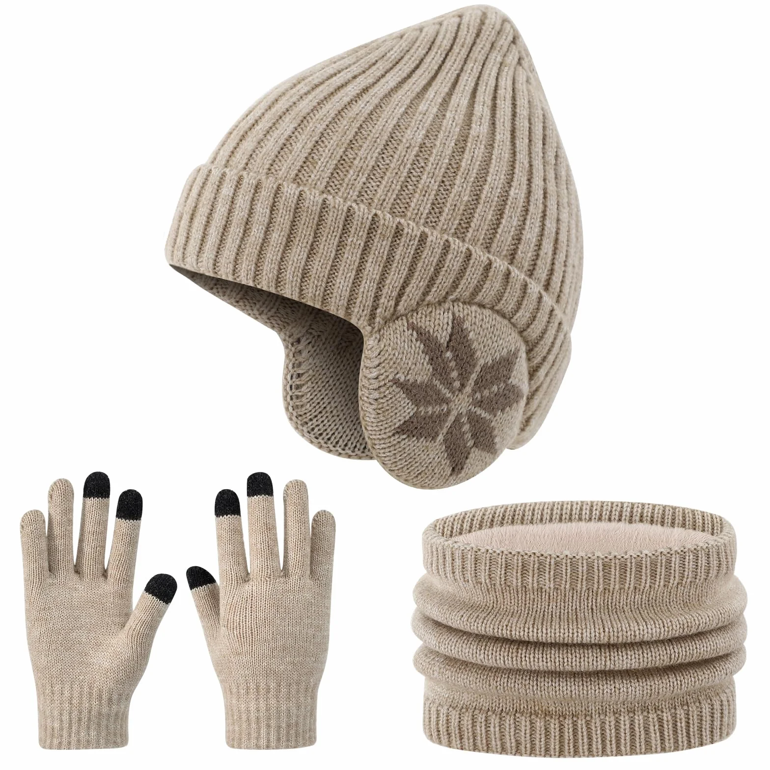 Set de Gorro y Bufanda Niño Invierno Lana con Orejeras Forro Polar